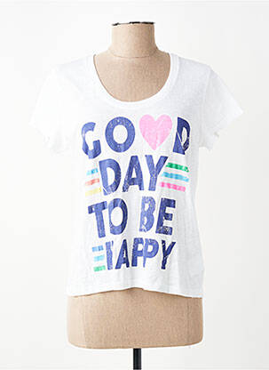 Tricou serigrafie flockată mâneci scurte alb HAPPY femeie