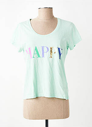 Tricou serigrafie flockată mâneci scurte verde HAPPY femeie