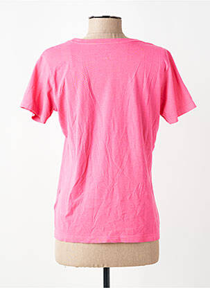 Tricou serigrafie flockată mâneci scurte roz HAPPY femeie