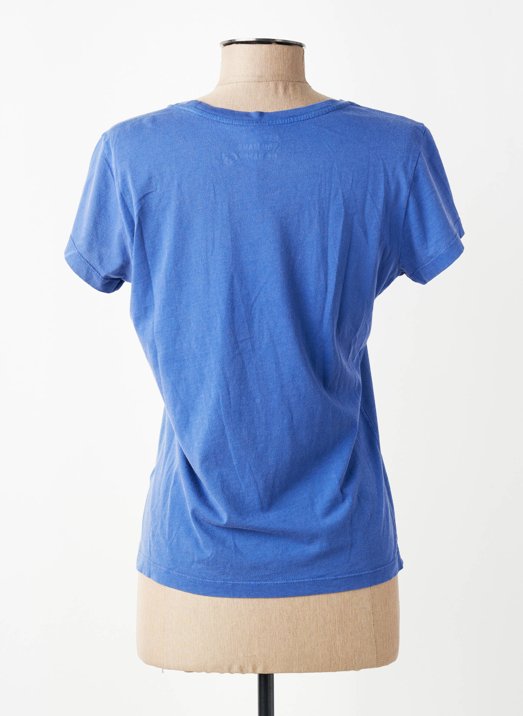 Tricou serigrafie flockată mâneci scurte albastru HAPPY femeie