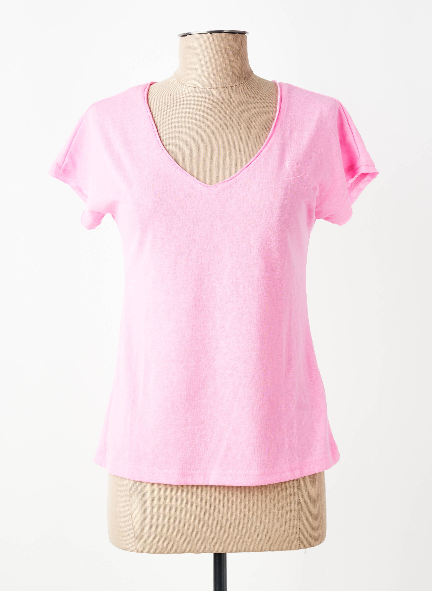 Tricou guler în v mâneci scurte roz MOLLY BRACKEN femeie
