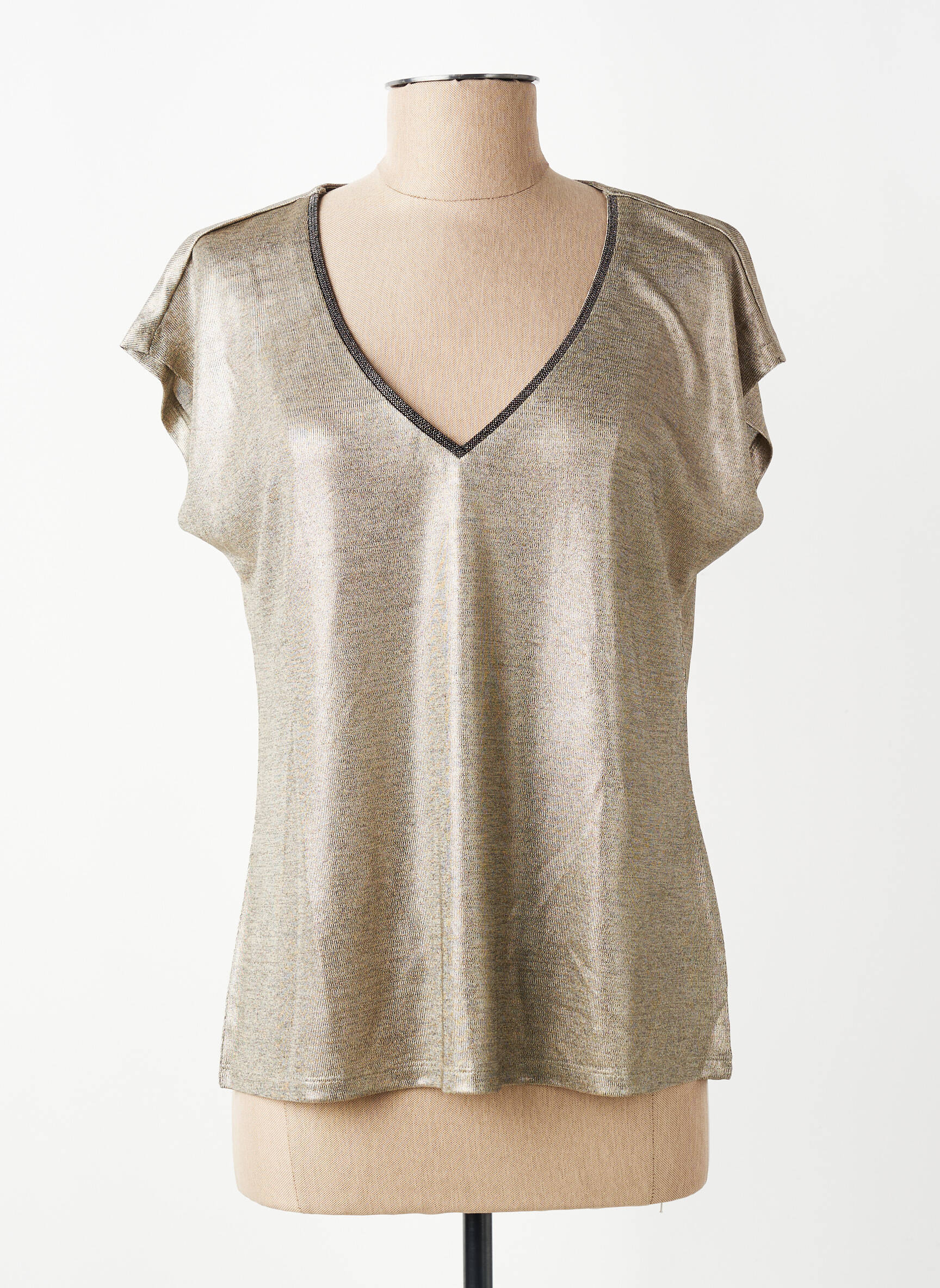 Tricou guler în v mâneci scurte auriu MOLLY BRACKEN femeie