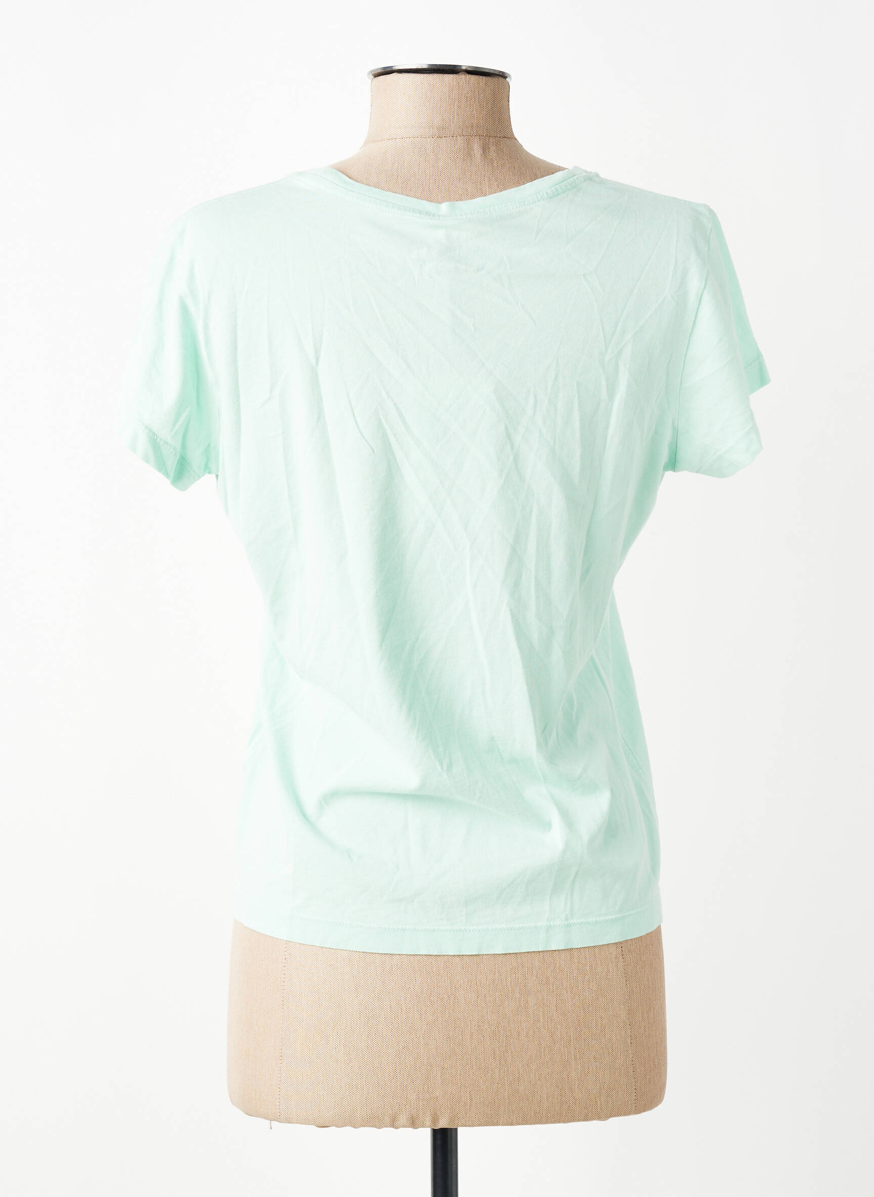 Tricou serigrafie flockată mâneci scurte verde HAPPY femeie