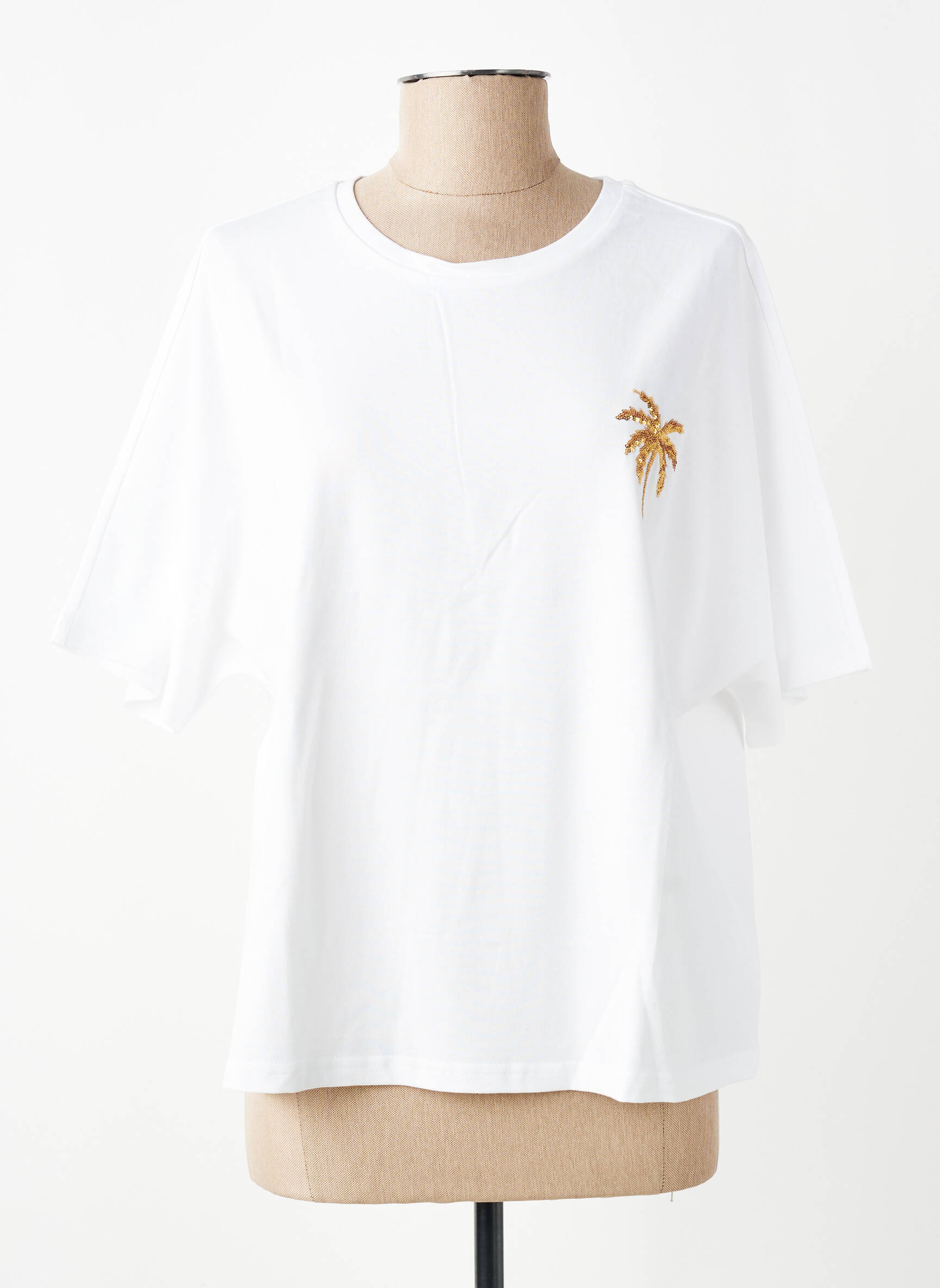 Tricou croială dreaptă mâneci scurte alb LILI SIDONIO femeie