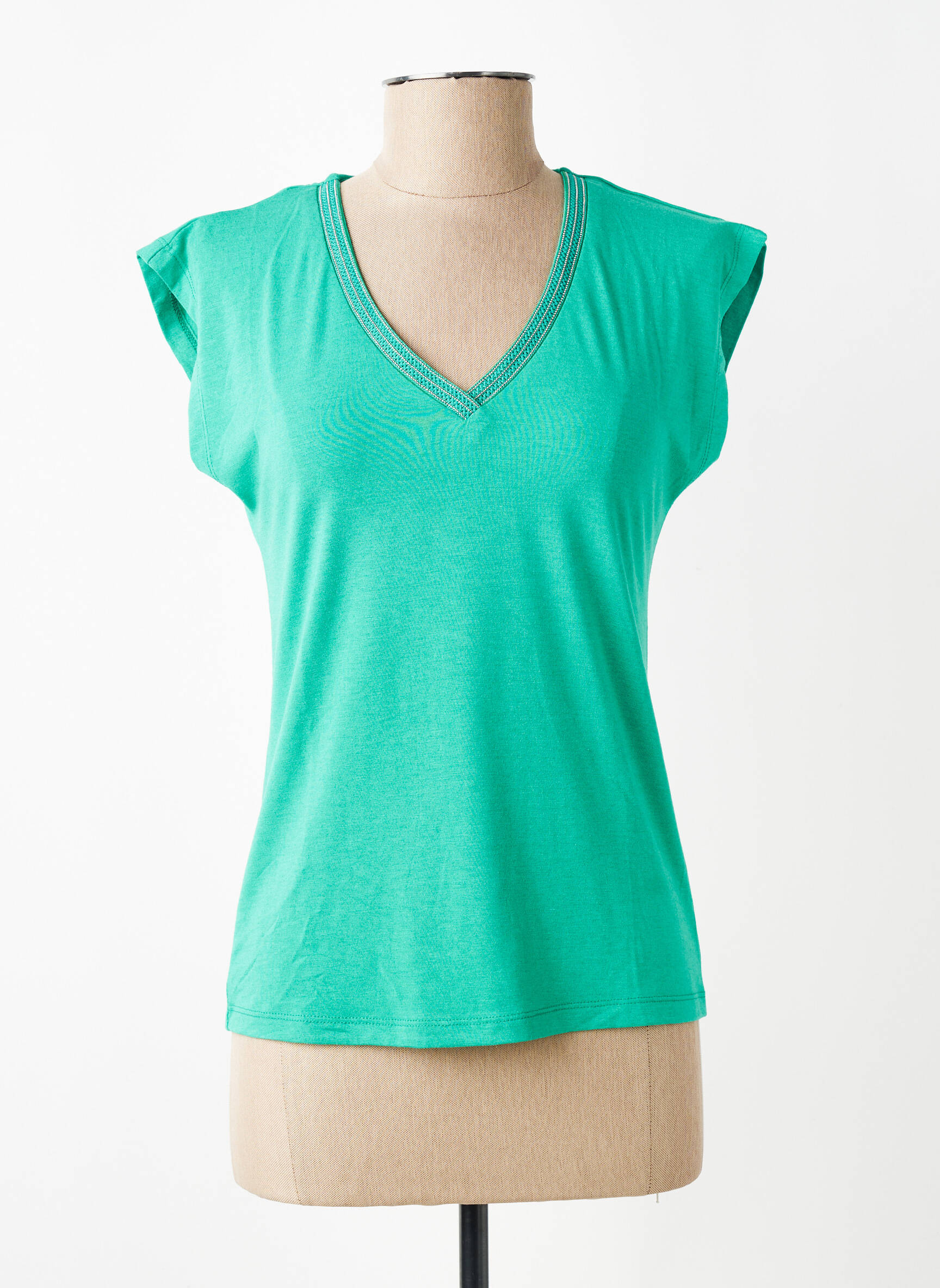Tricou guler în v mâneci scurte verde MOLLY BRACKEN femeie