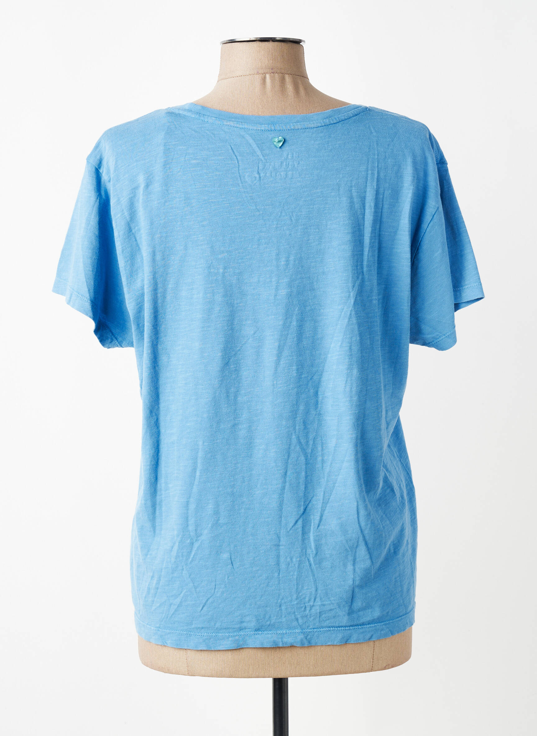 Tricou croială dreaptă mâneci scurte albastru HAPPY femeie