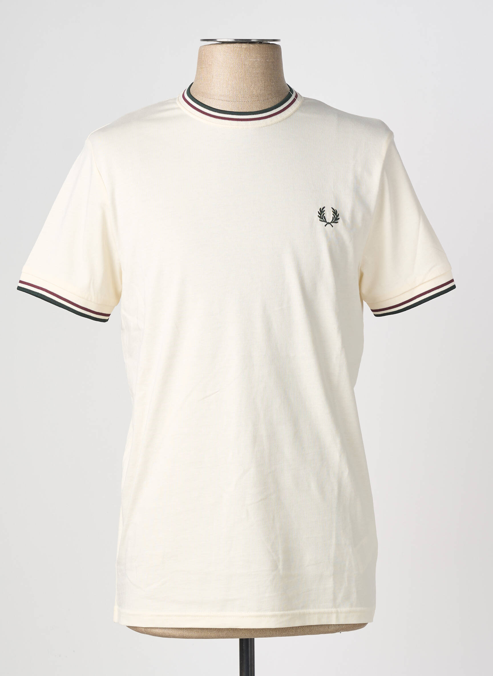 Tricou broderie mâneci scurte bej FRED PERRY bărbat