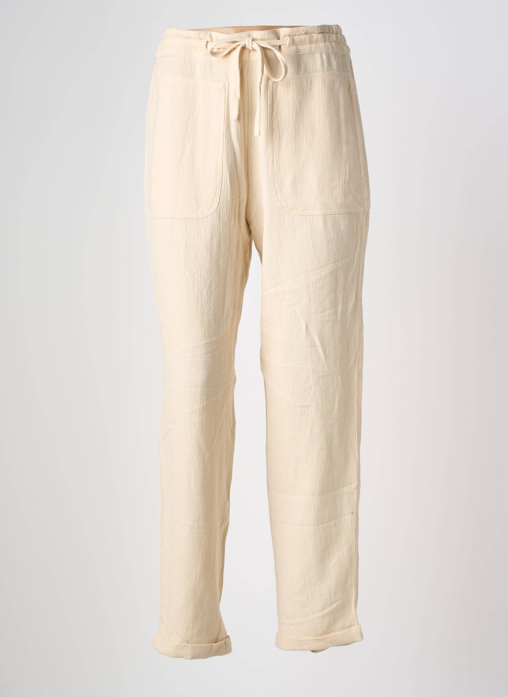 Pantalon drept talie elastică mărime normală bej INDI & COLD femeie