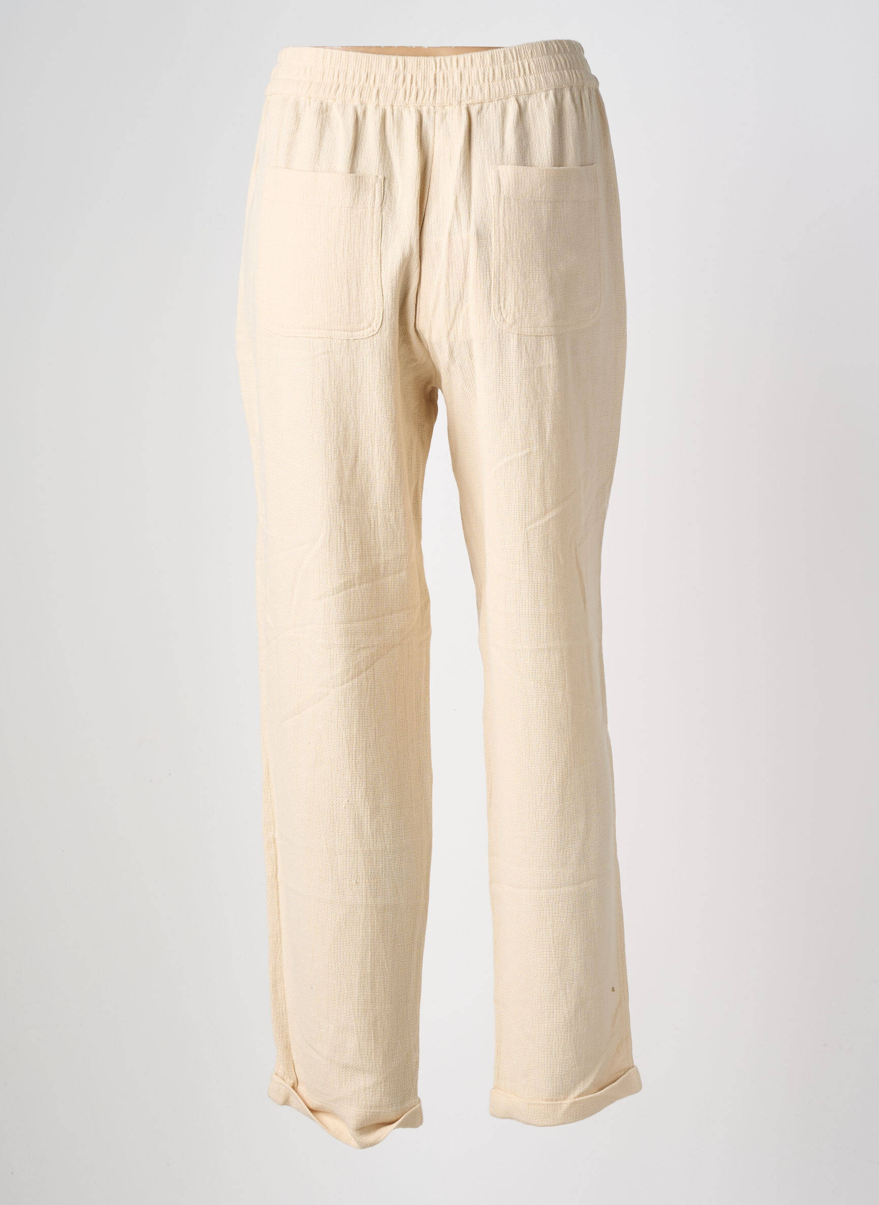 Pantalon drept talie elastică mărime normală bej INDI & COLD femeie