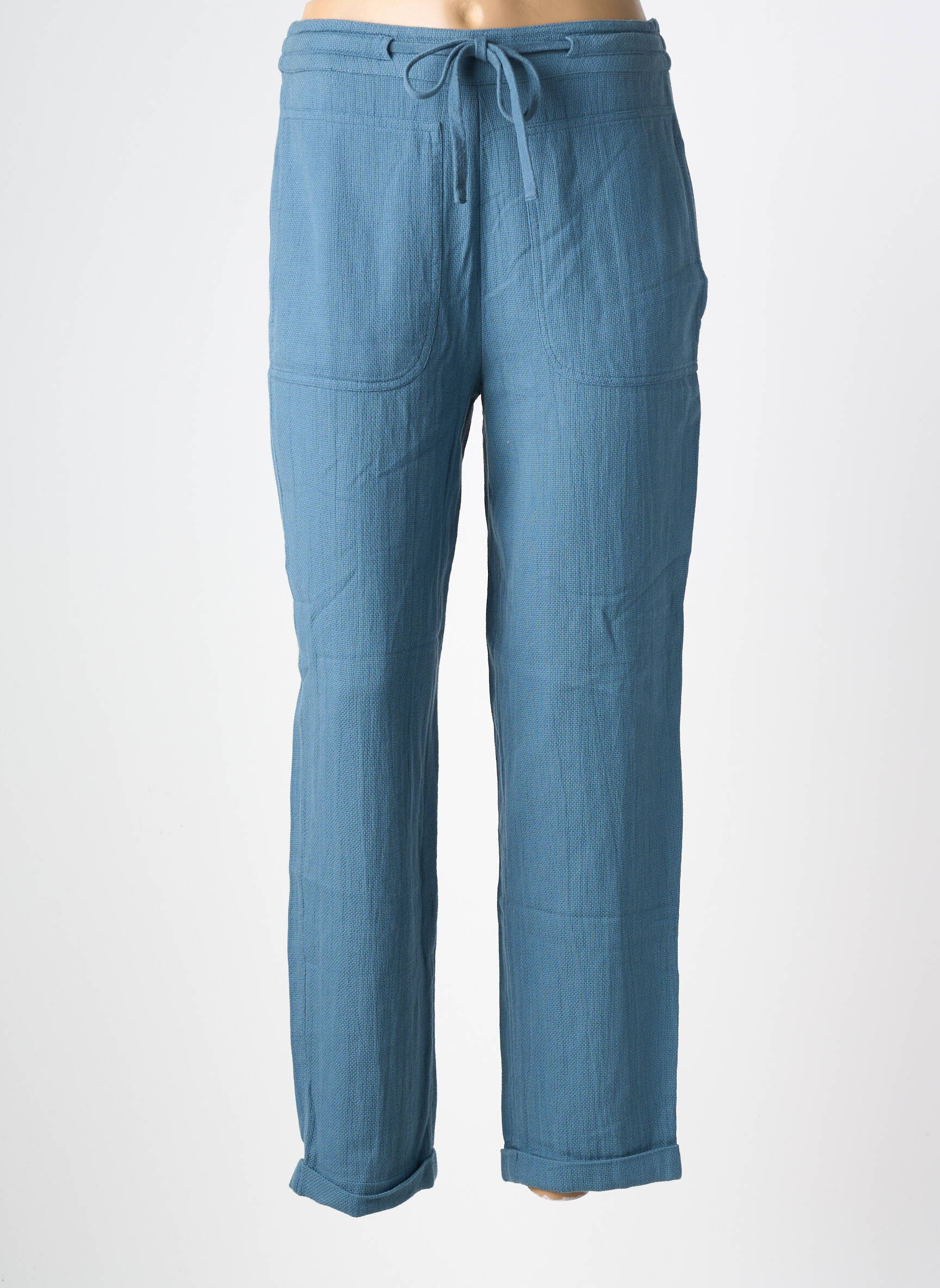 Pantalon drept talie elastică mărime normală albastru INDI & COLD femeie