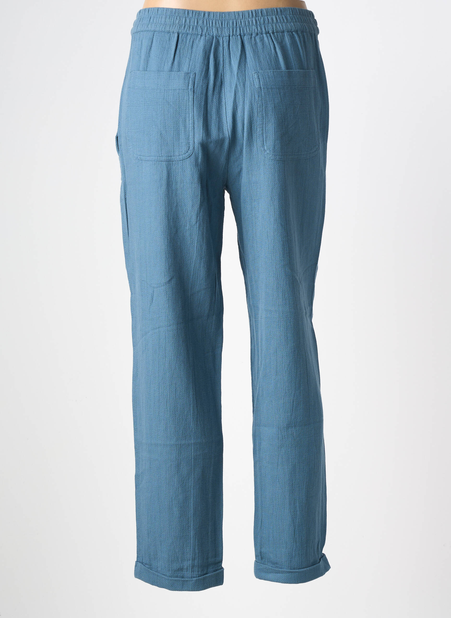 Pantalon drept talie elastică mărime normală albastru INDI & COLD femeie