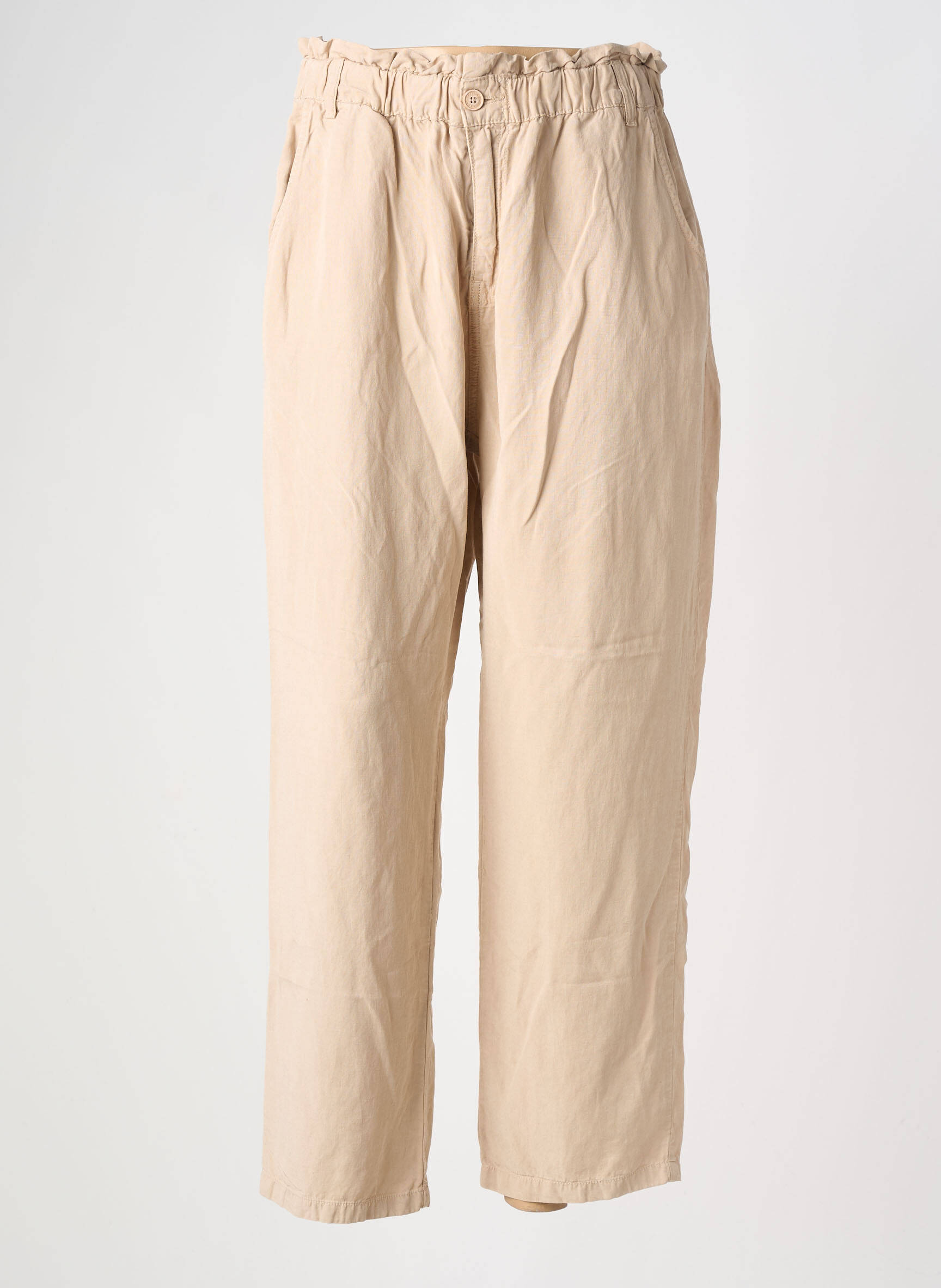 Pantalon drept țesătură poplin mărime normală bej HOPPY femeie