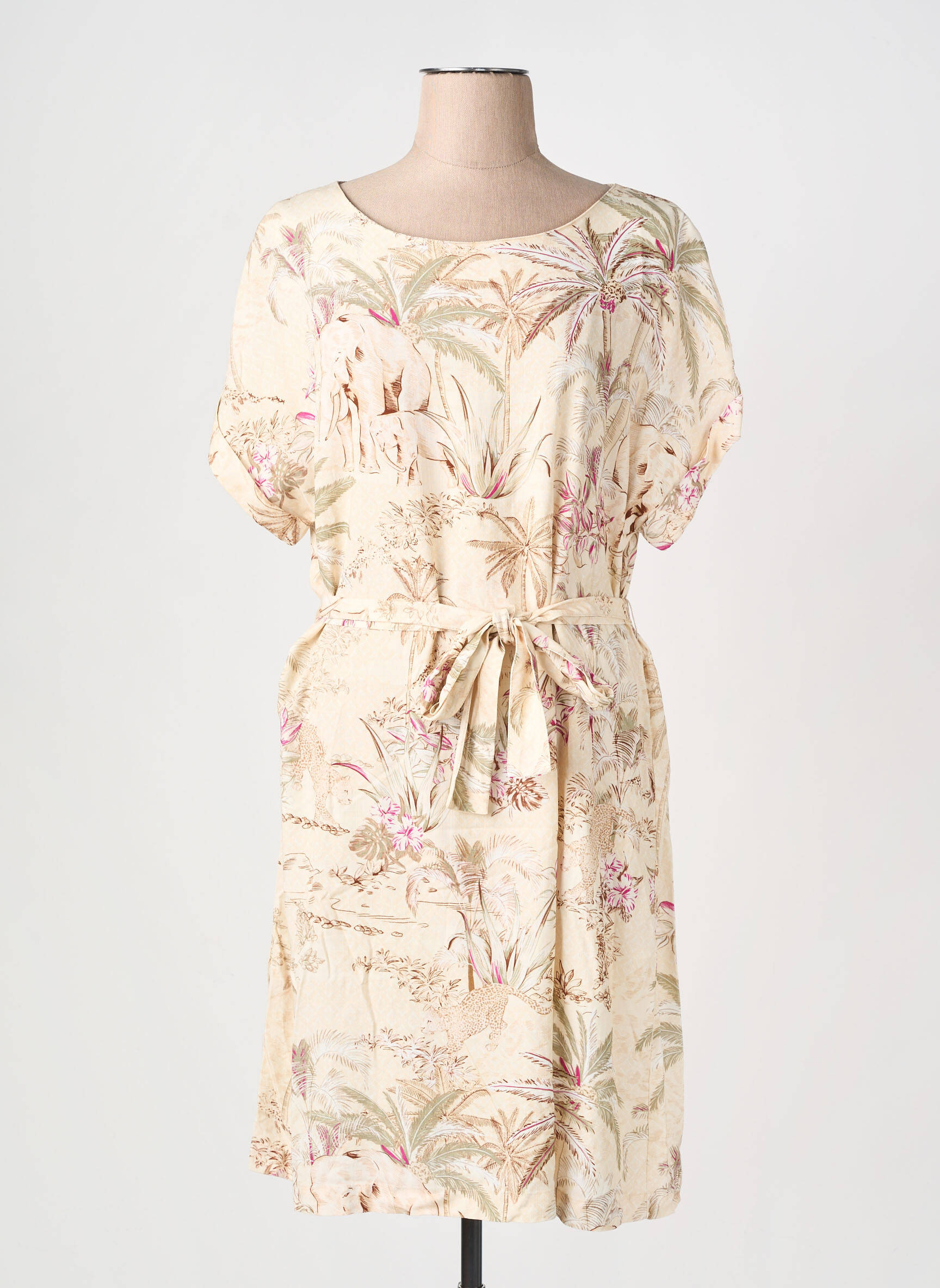 Rochie midi imprimeu fantezie mâneci scurte bej LA FEE MARABOUTEE femeie