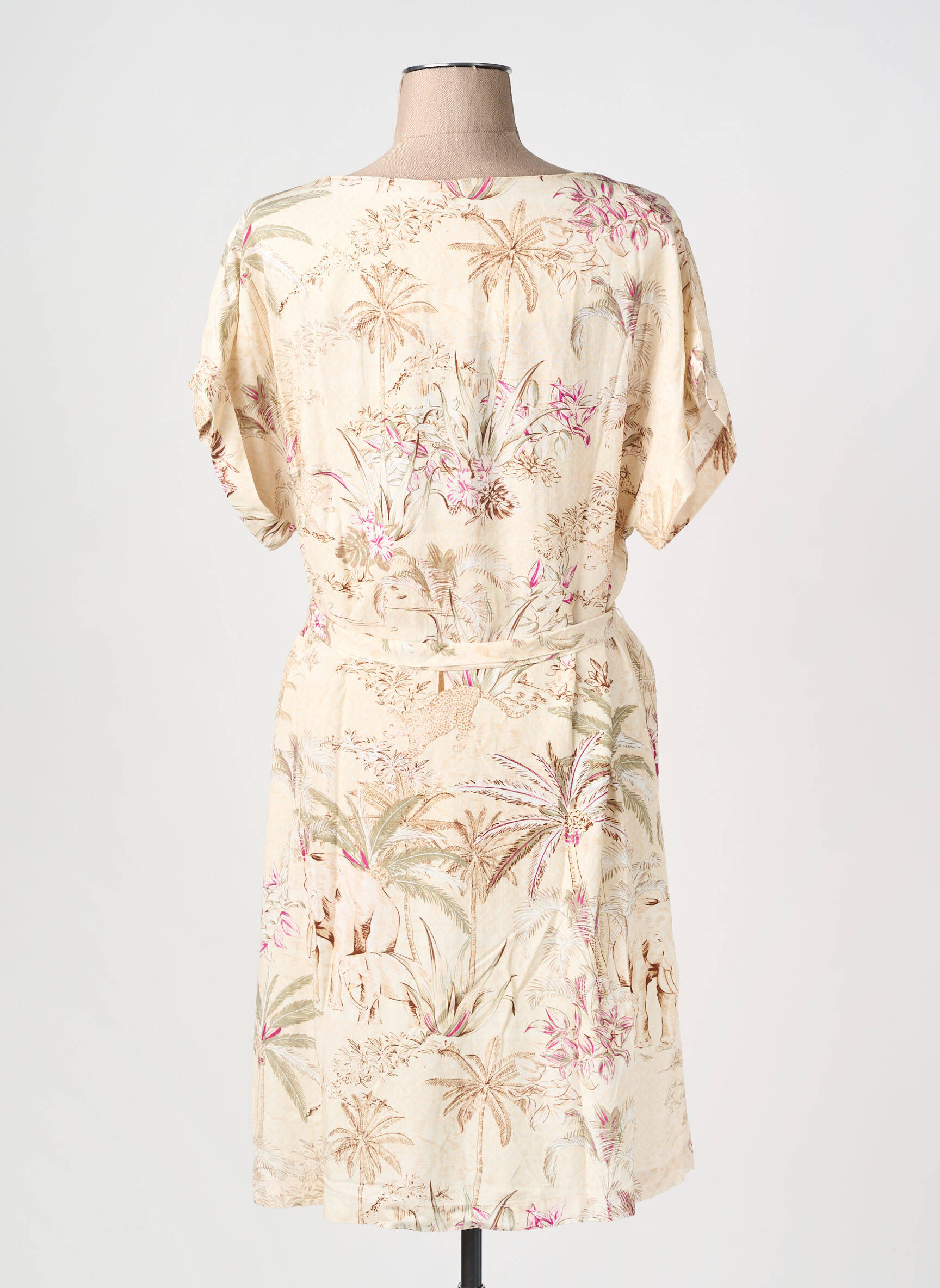 Rochie midi imprimeu fantezie mâneci scurte bej LA FEE MARABOUTEE femeie
