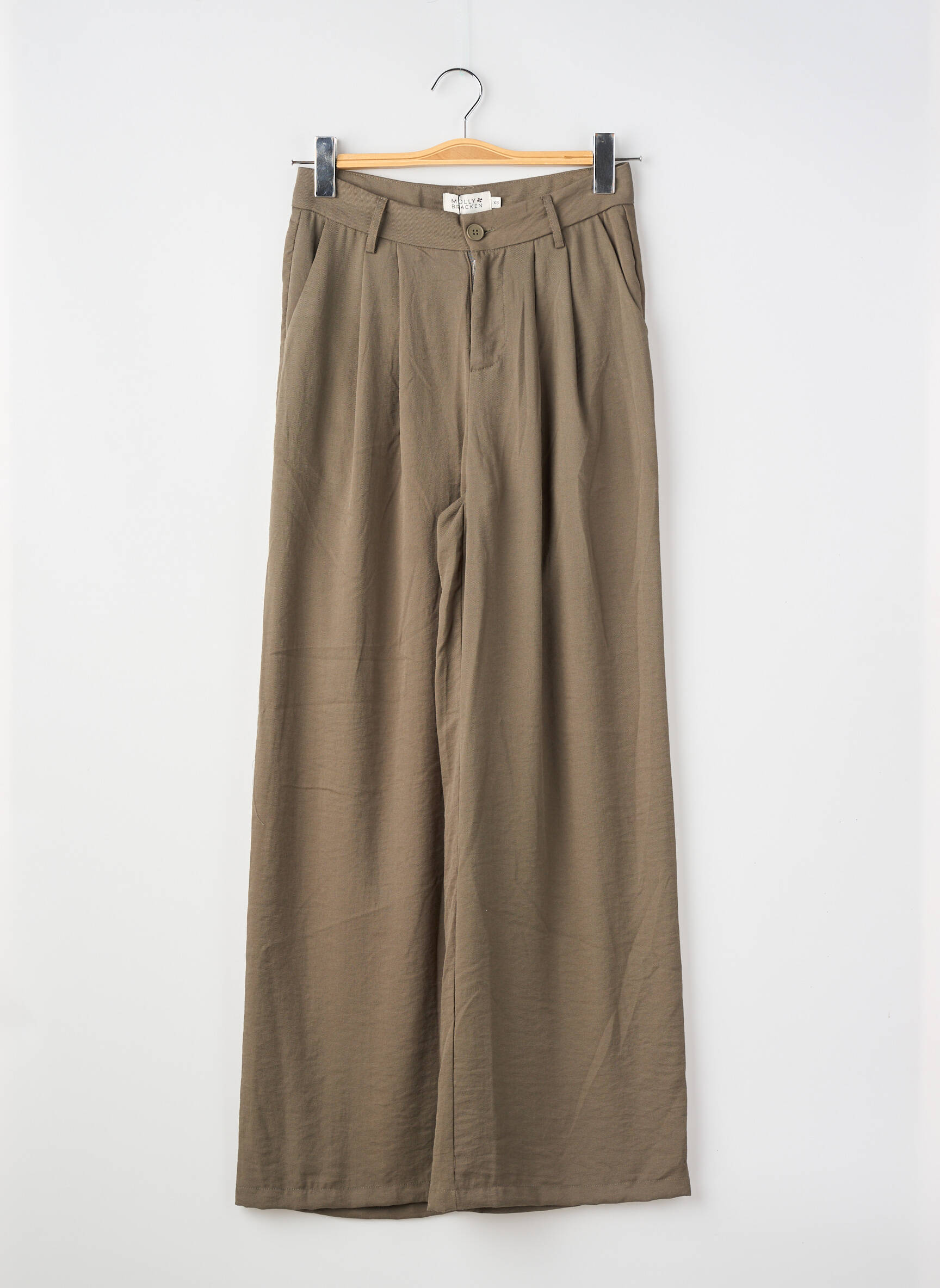 Pantalon larg țesătură poplin mărime normală verde MOLLY BRACKEN femeie