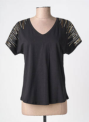 Tricou croială dreaptă mâneci scurte negru ABRIL femeie