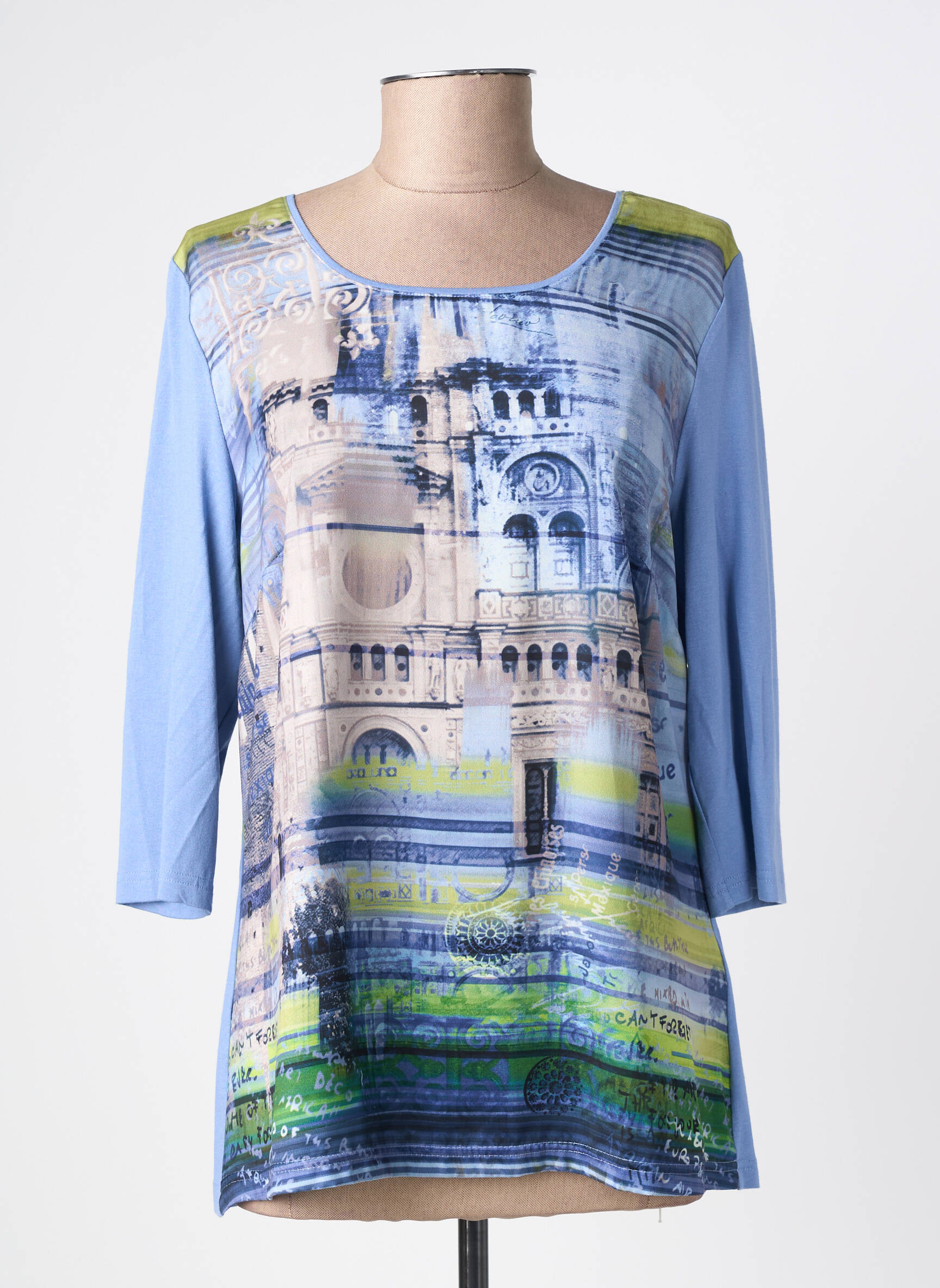 Tricou mâneci 3/4 mâneci 3/4 albastru BARBARA LEBEK femeie