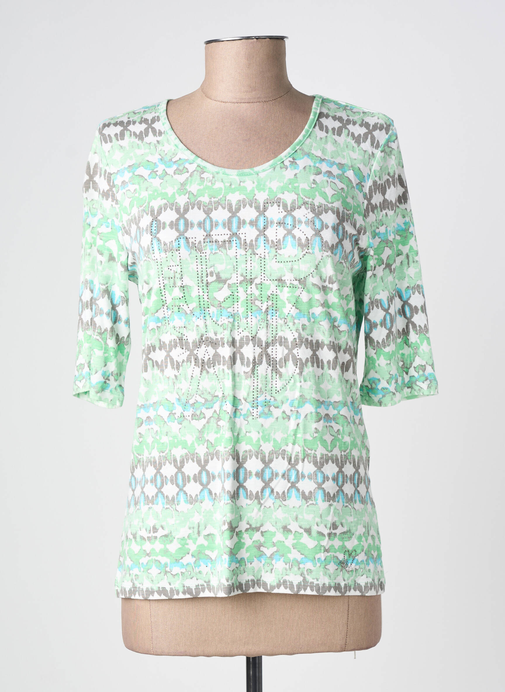 Tricou imprimeu fantezie mâneci scurte verde BARBARA LEBEK femeie