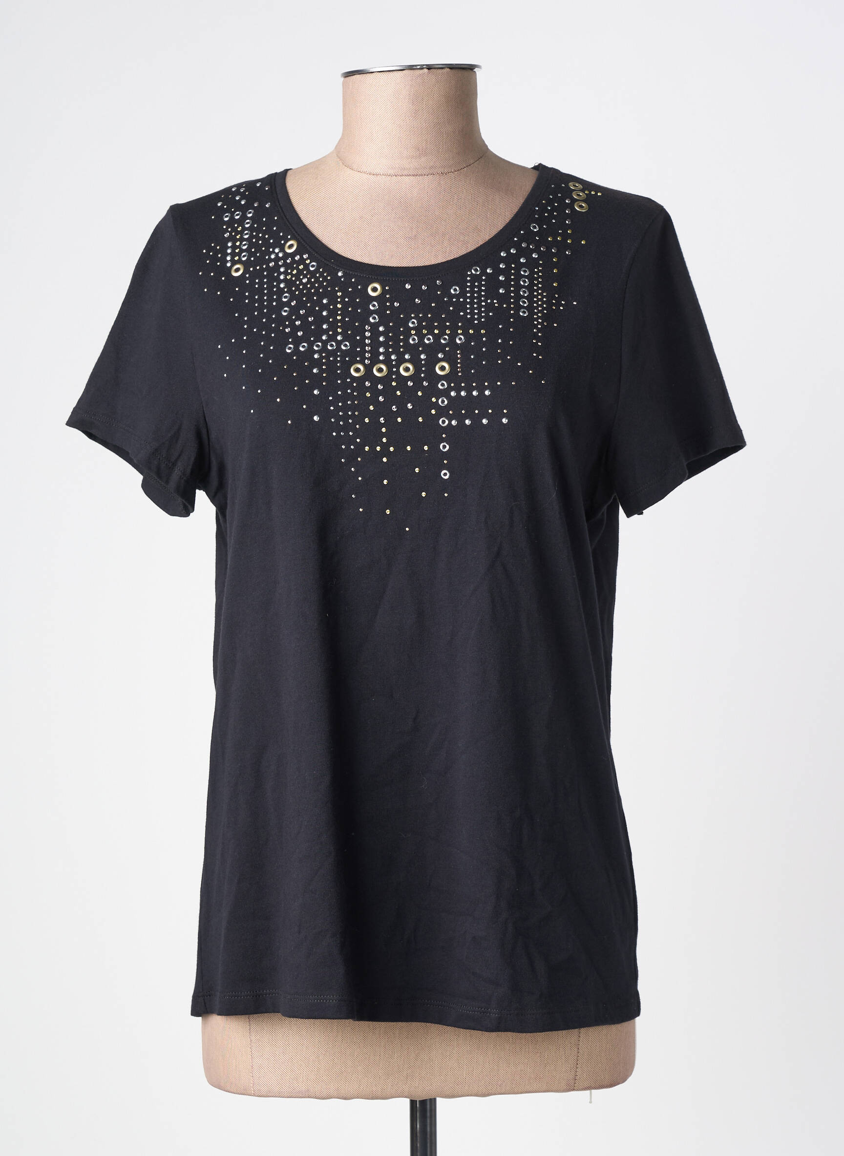 Tricou croială dreaptă mâneci scurte negru ABRIL femeie