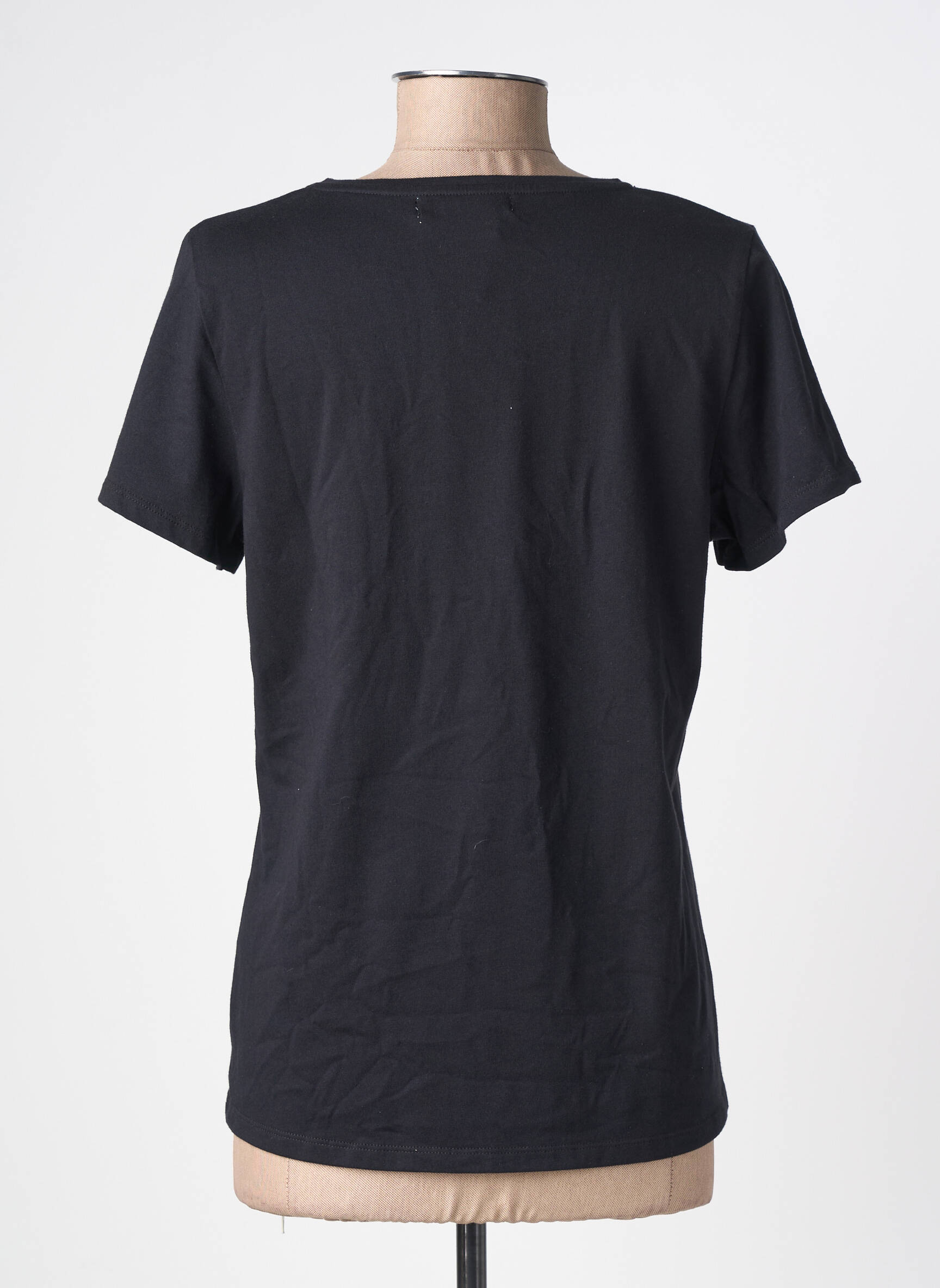 Tricou croială dreaptă mâneci scurte negru ABRIL femeie