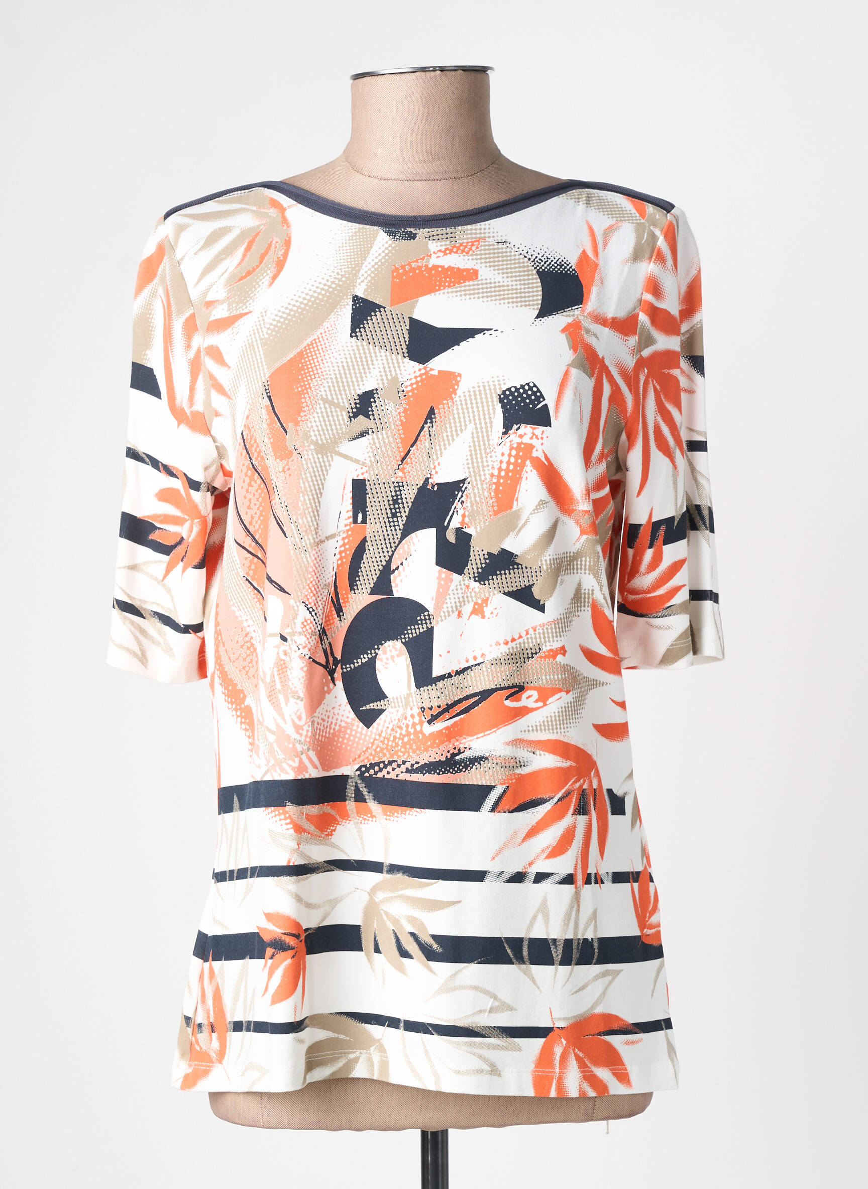 Tricou imprimeu fantezie mâneci scurte portocalie BARBARA LEBEK femeie