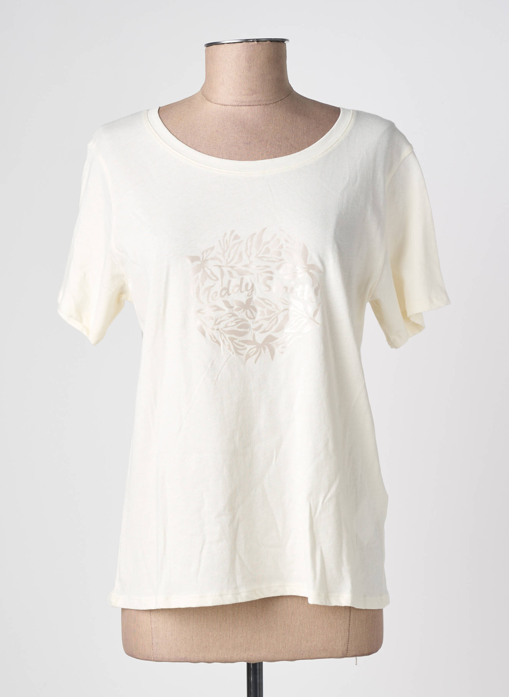 Tricou serigrafie flockată mâneci scurte bej TEDDY SMITH femeie