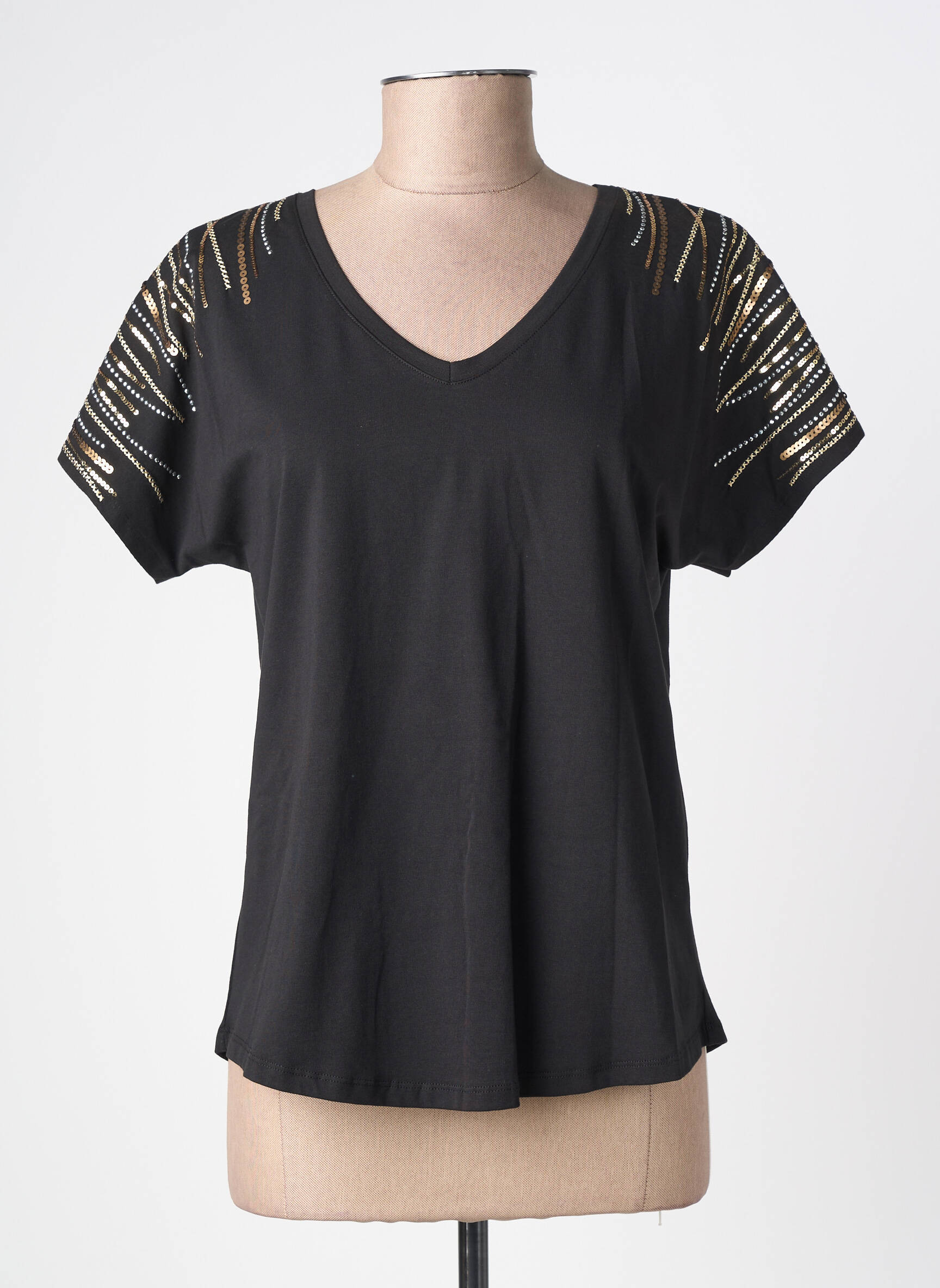 Tricou croială dreaptă mâneci scurte negru ABRIL femeie