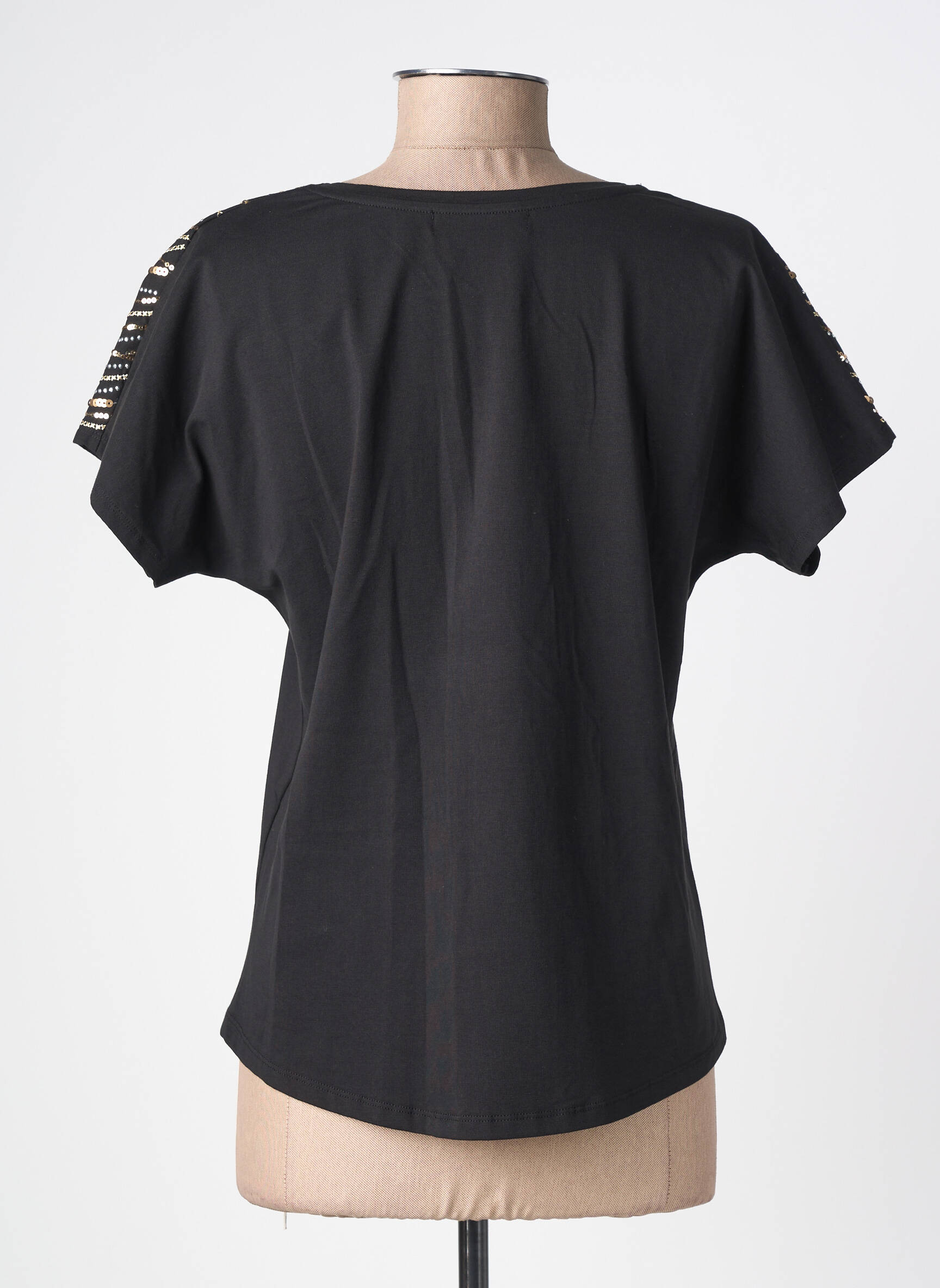 Tricou croială dreaptă mâneci scurte negru ABRIL femeie