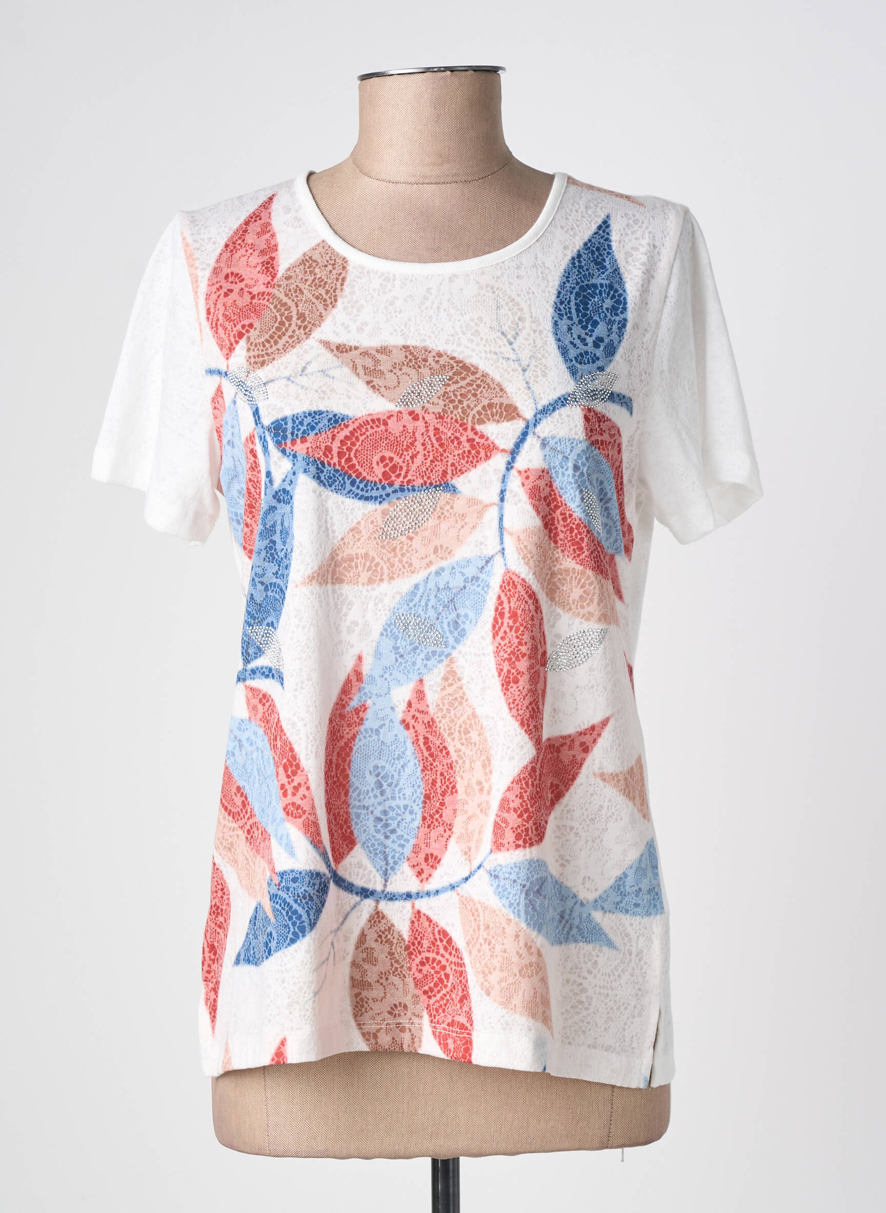 Tricou imprimeu fantezie mâneci scurte alb PLURIELLES femeie