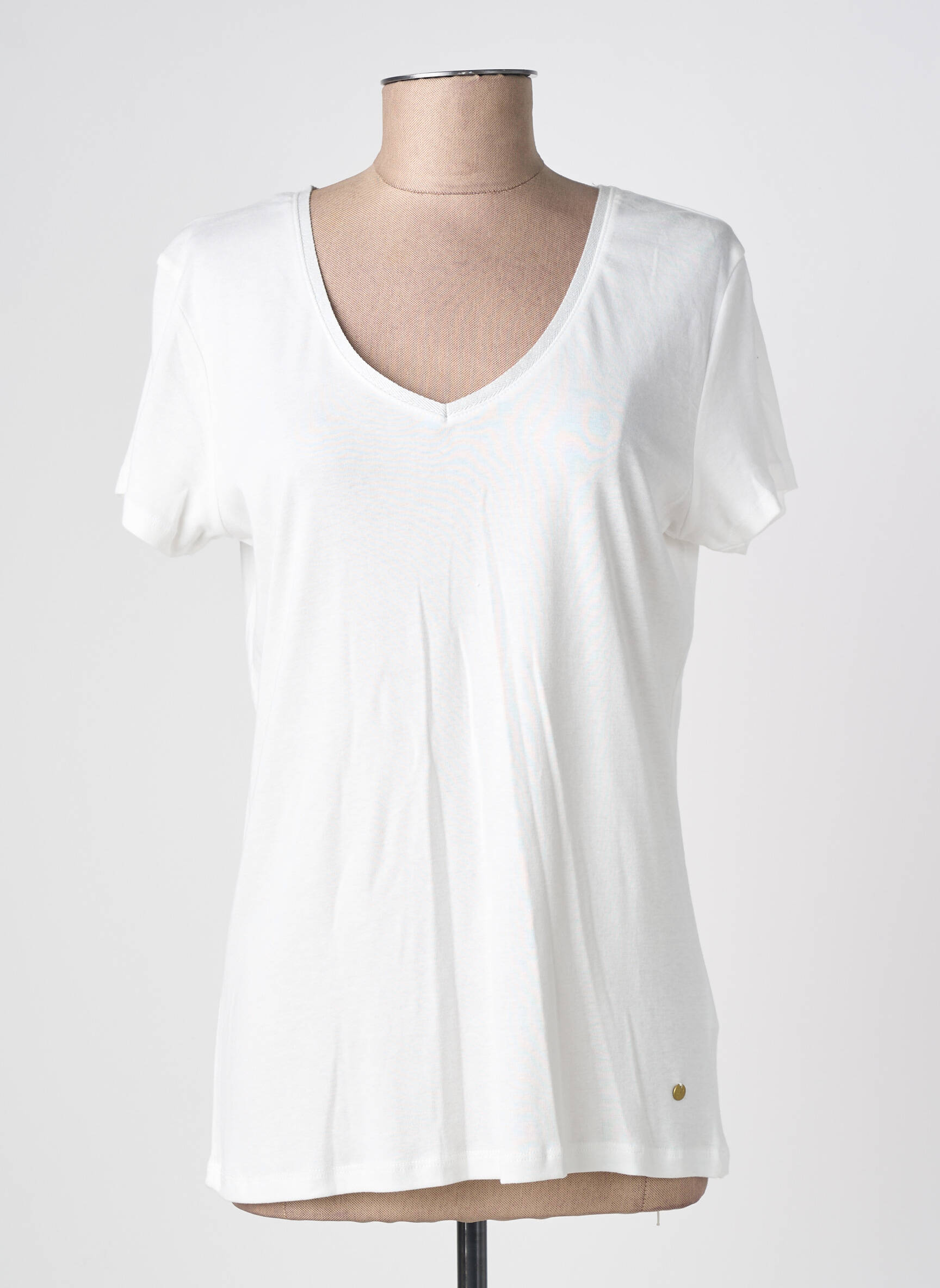 Tricou guler în v mâneci scurte alb C'EST BEAU LA VIE femeie