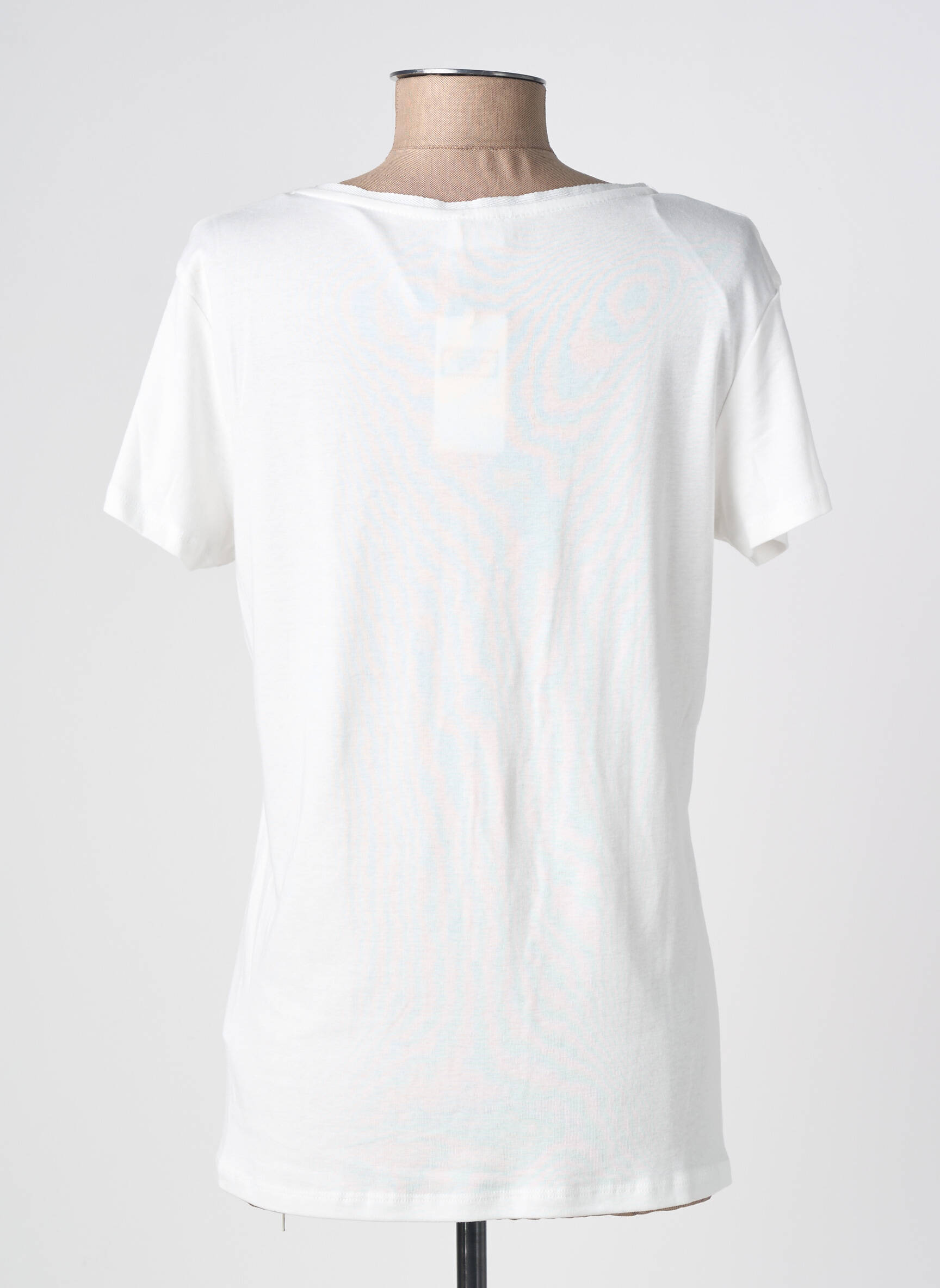 Tricou guler în v mâneci scurte alb C'EST BEAU LA VIE femeie
