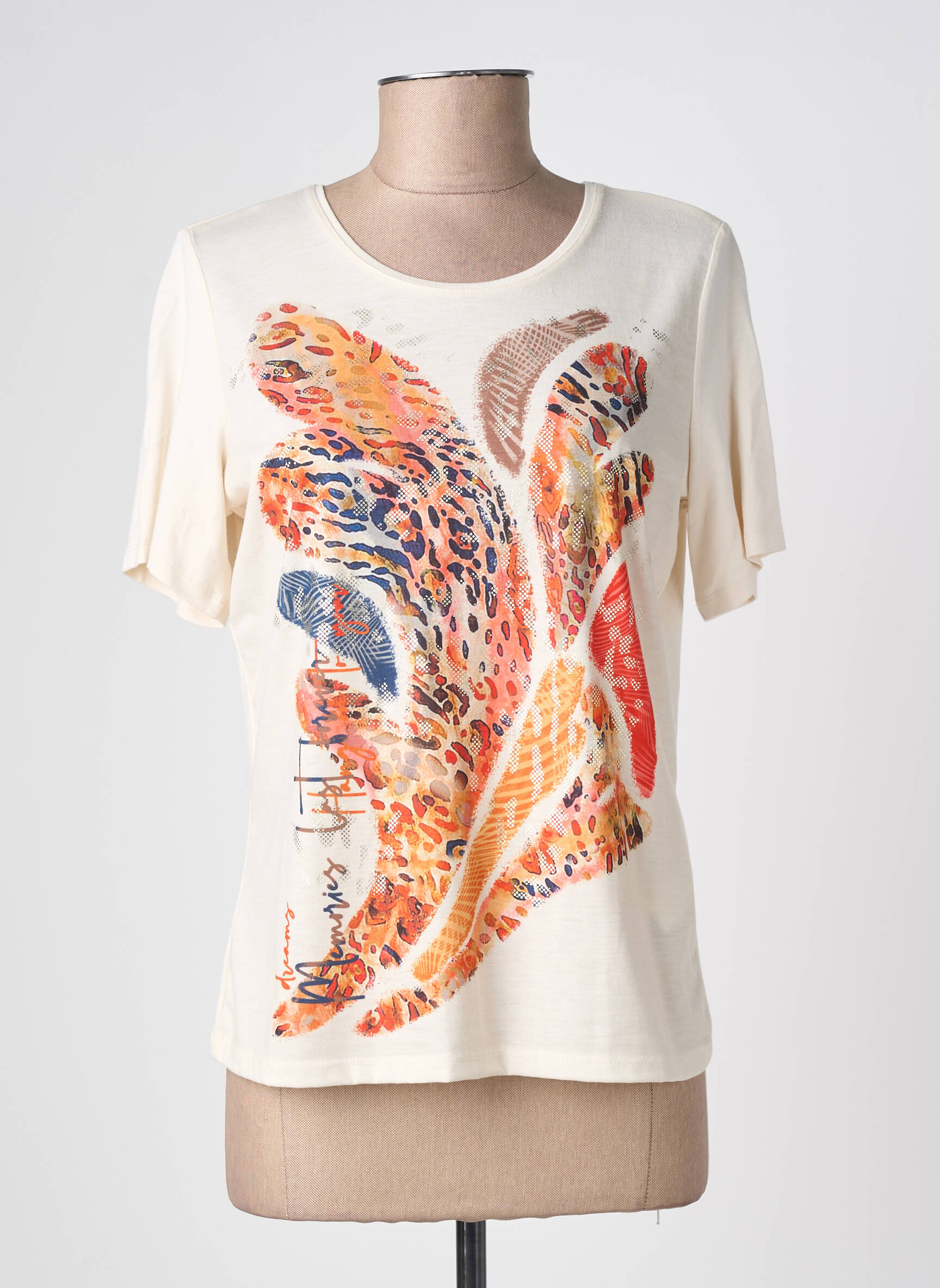 Tricou imprimeu fantezie mâneci scurte bej BARBARA LEBEK femeie