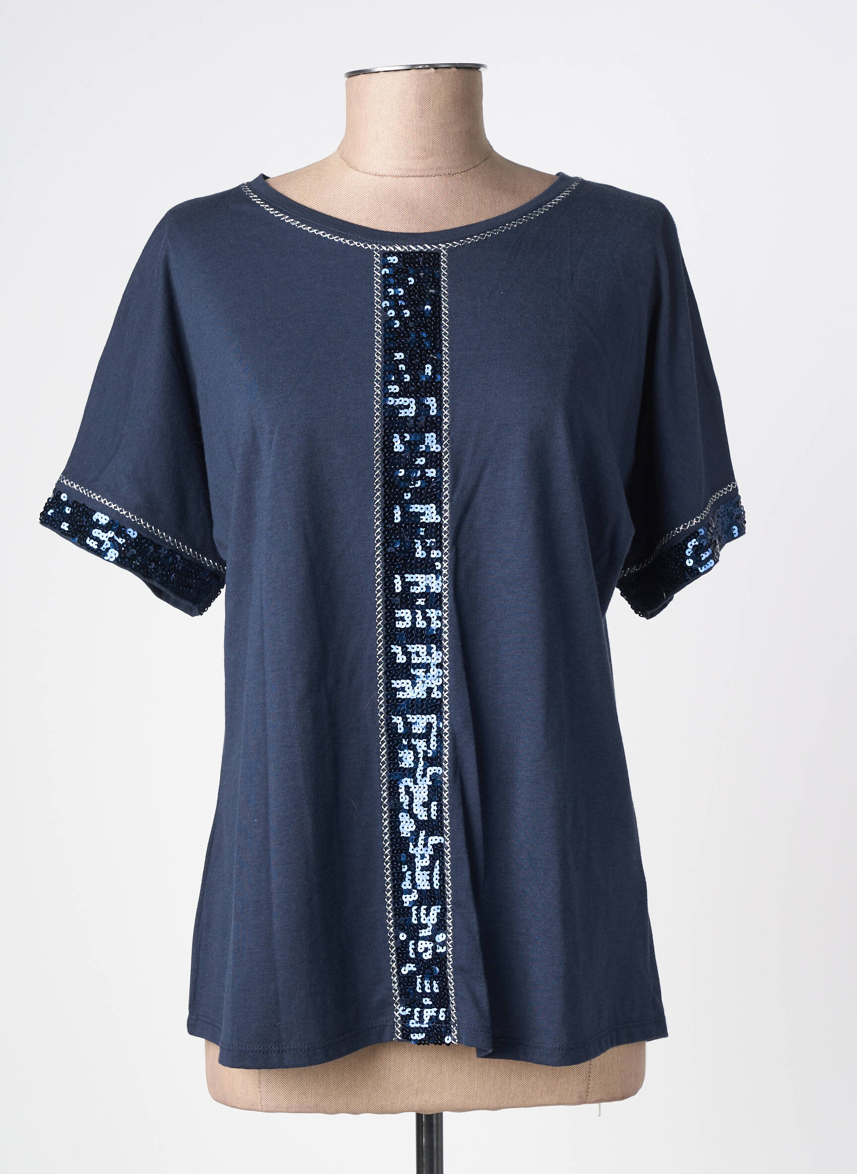 Tricou croială dreaptă mâneci scurte albastru APRIL femeie