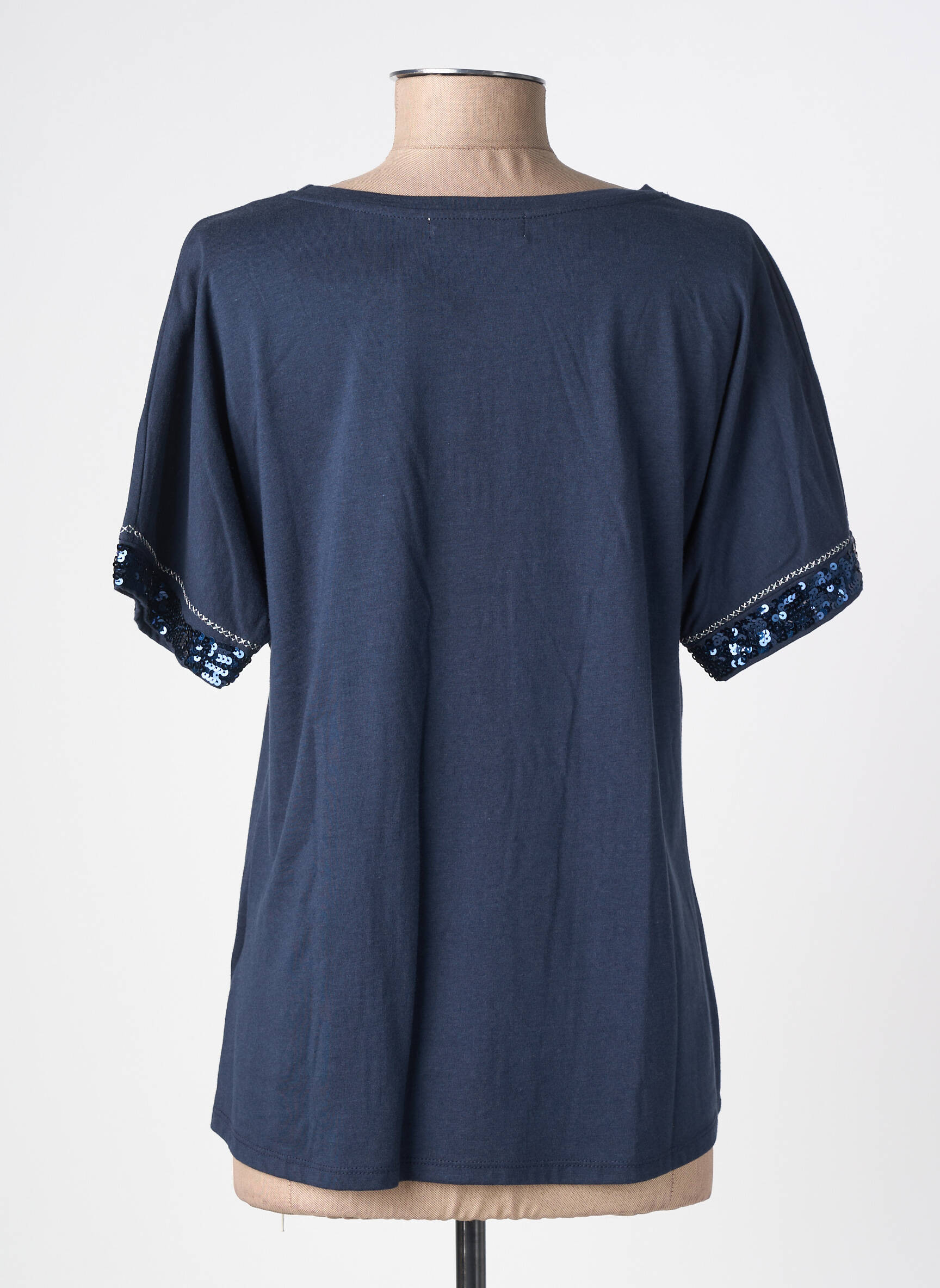 Tricou croială dreaptă mâneci scurte albastru APRIL femeie