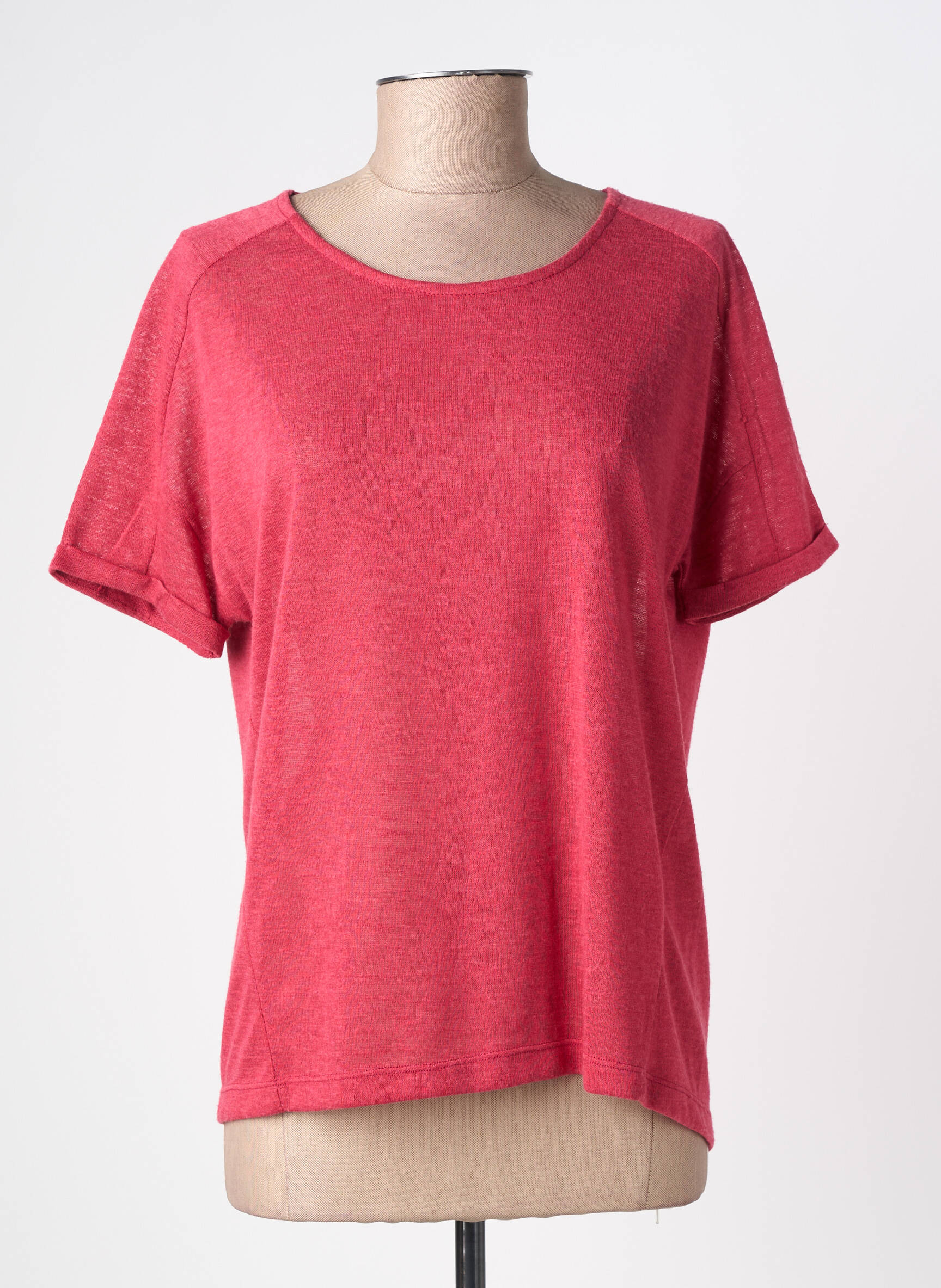Tricou croială dreaptă mâneci scurte roșu C'EST BEAU LA VIE femeie