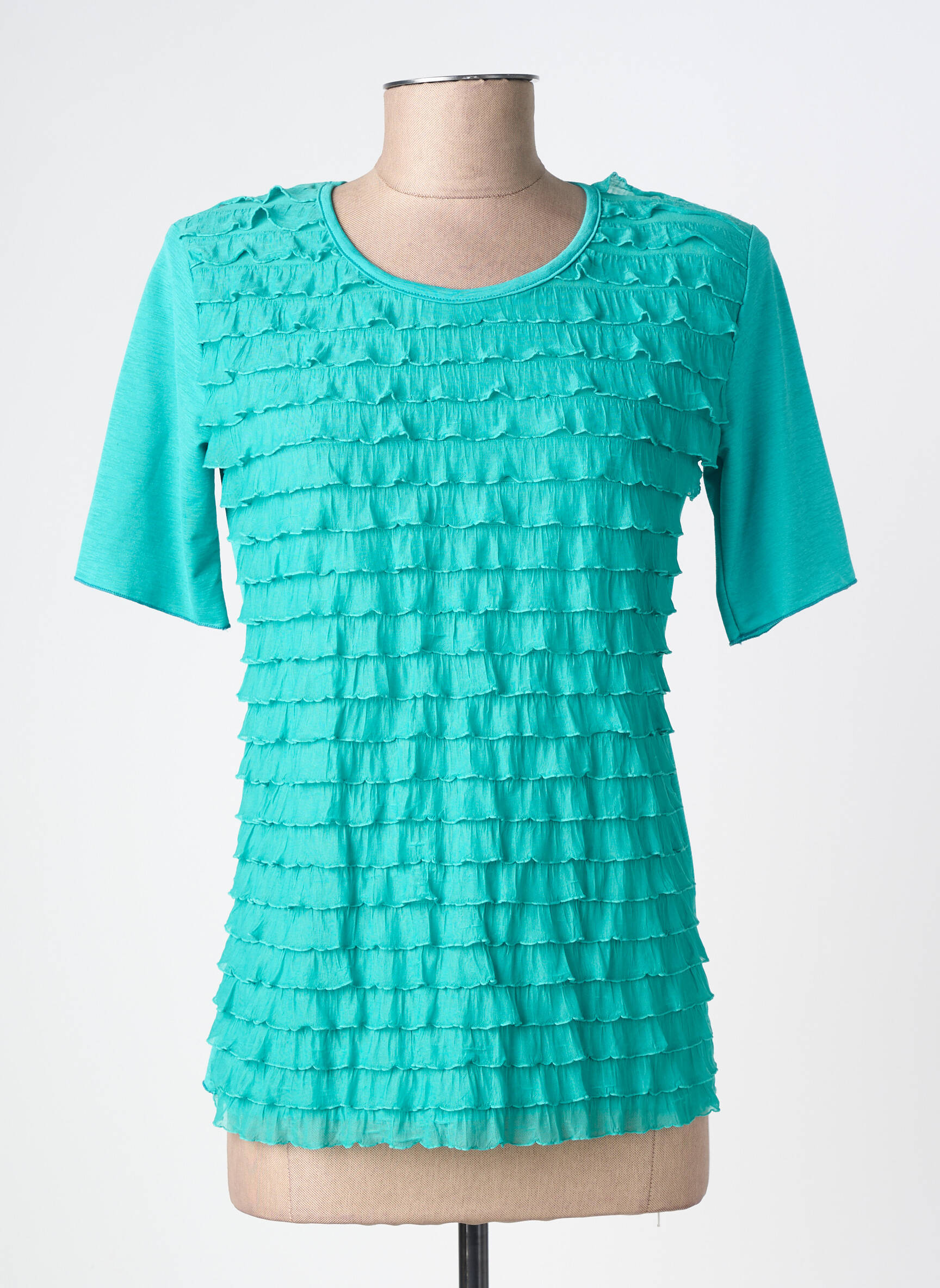 Tricou croială cambrată mâneci scurte verde PLURIELLES femeie