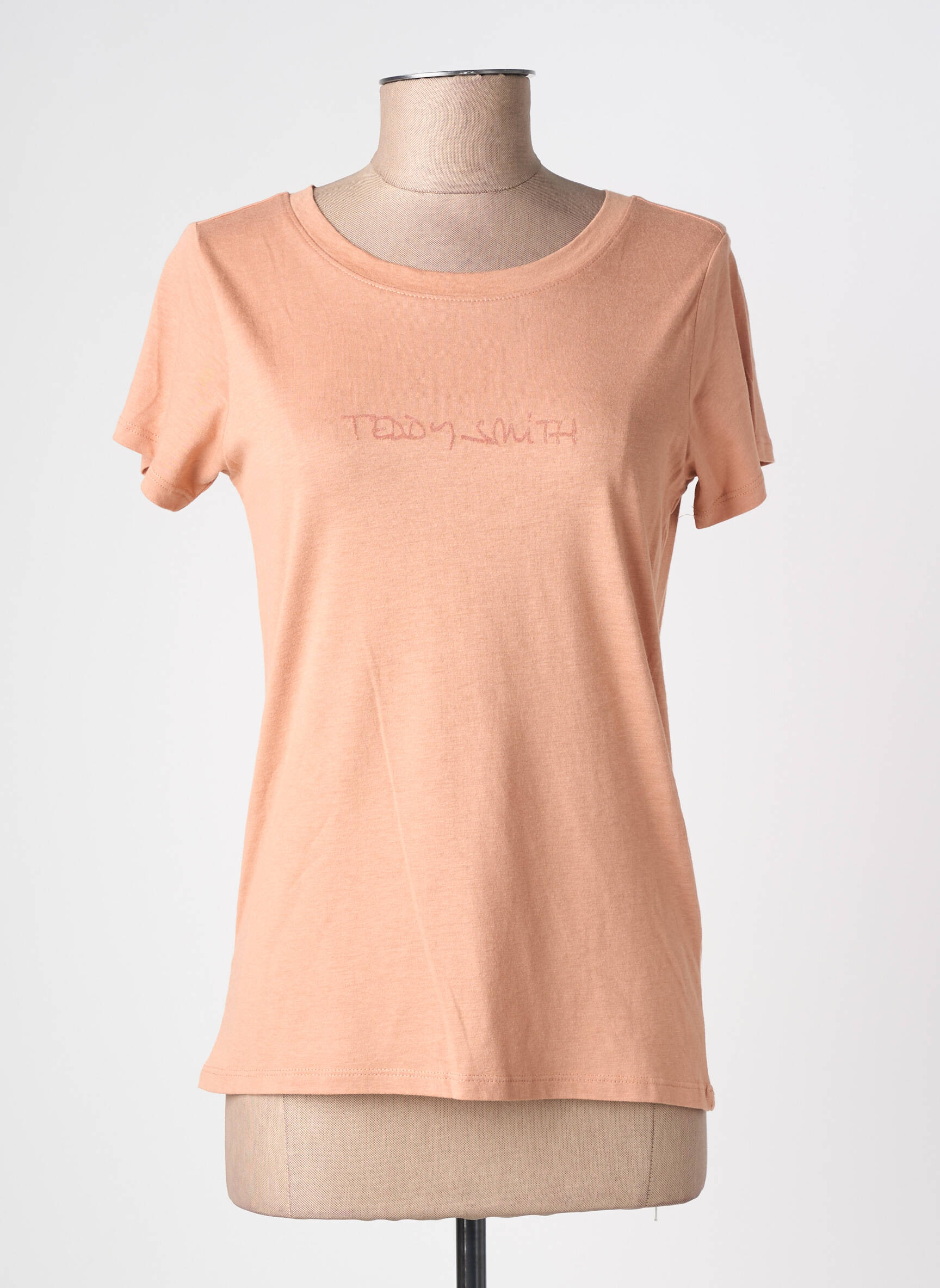 Tricou serigrafie flockată mâneci scurte portocalie TEDDY SMITH femeie