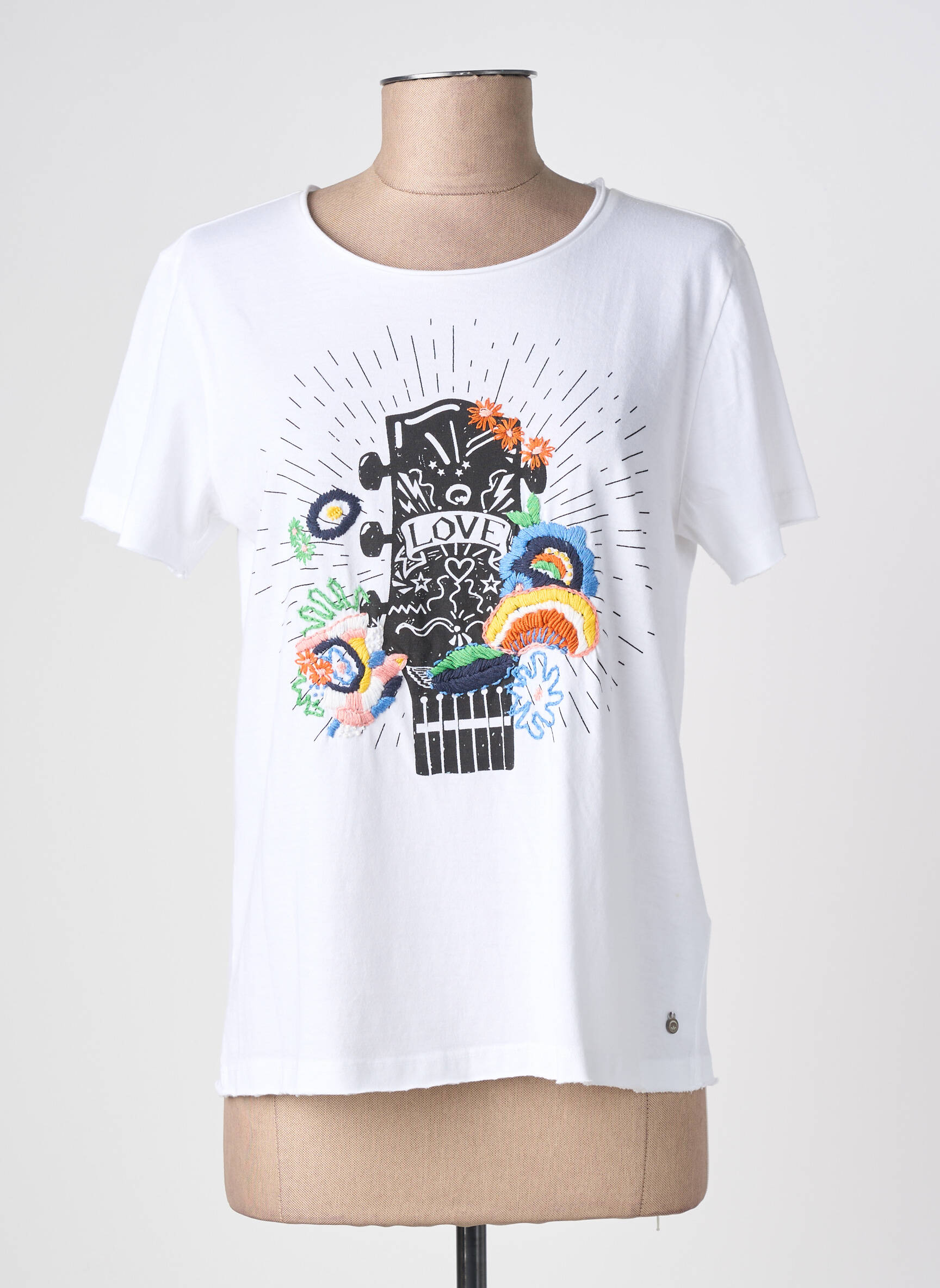 Tricou serigrafie flockată mâneci scurte alb CREAM femeie