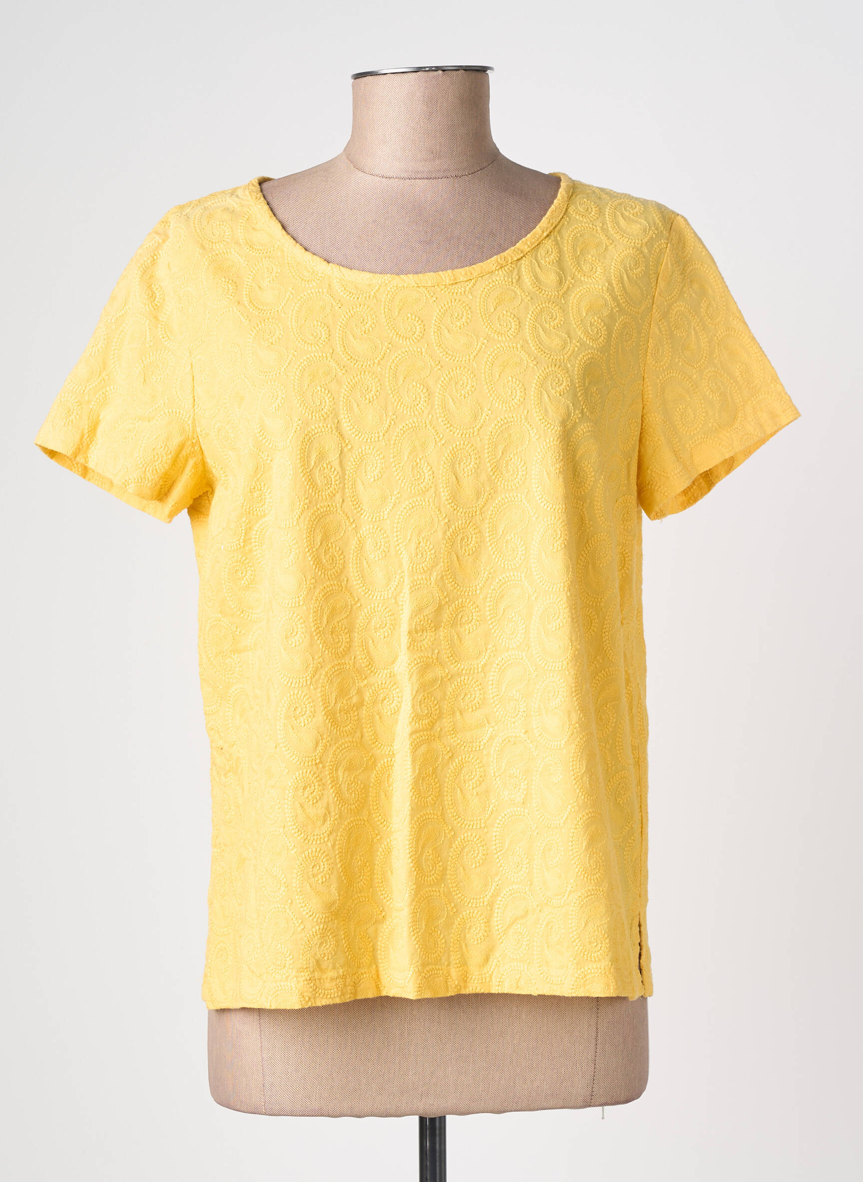 Tricou croială cambrată mâneci scurte galben C'EST BEAU LA VIE femeie