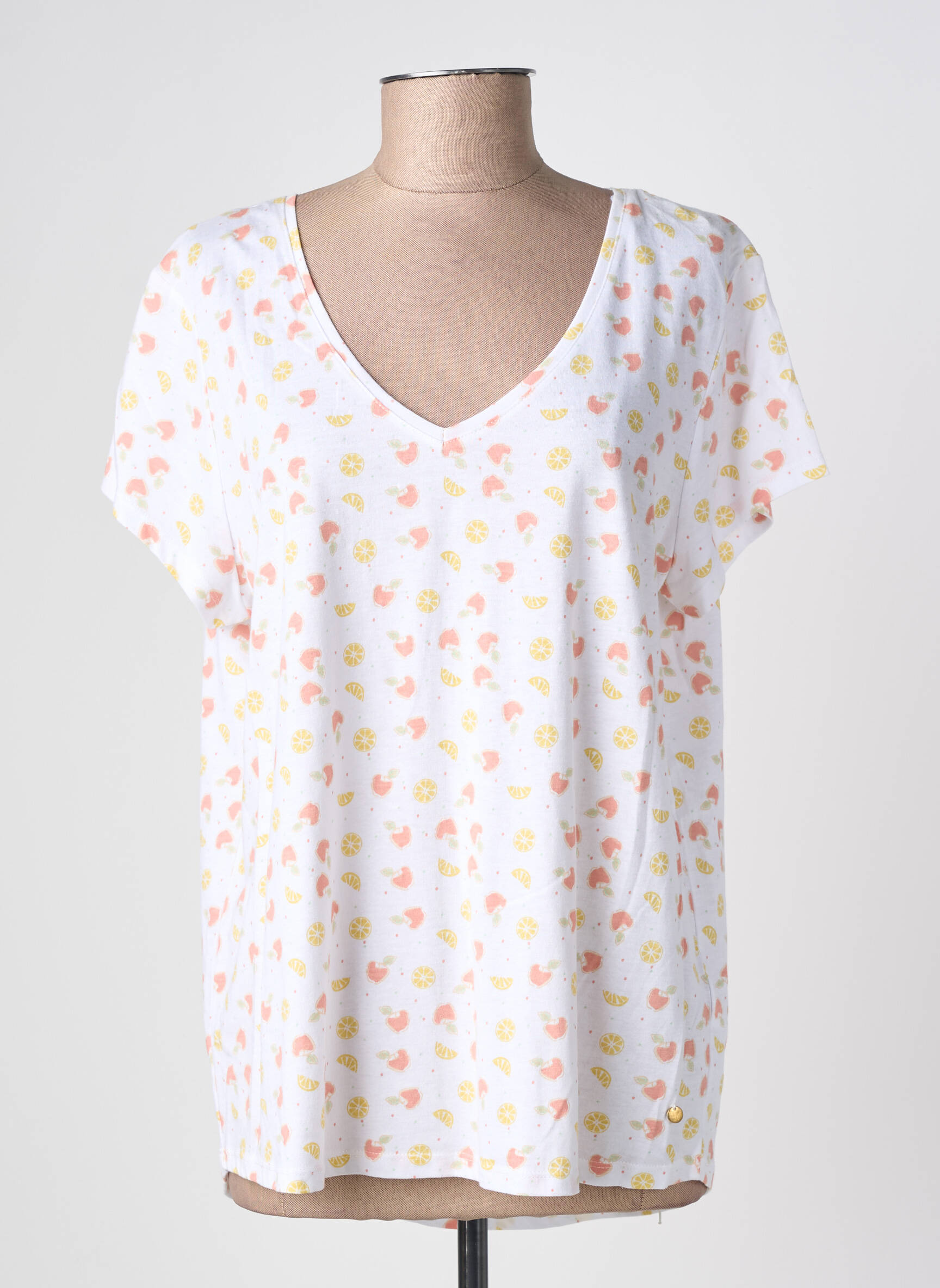 Tricou imprimeu fantezie mâneci scurte alb C'EST BEAU LA VIE femeie