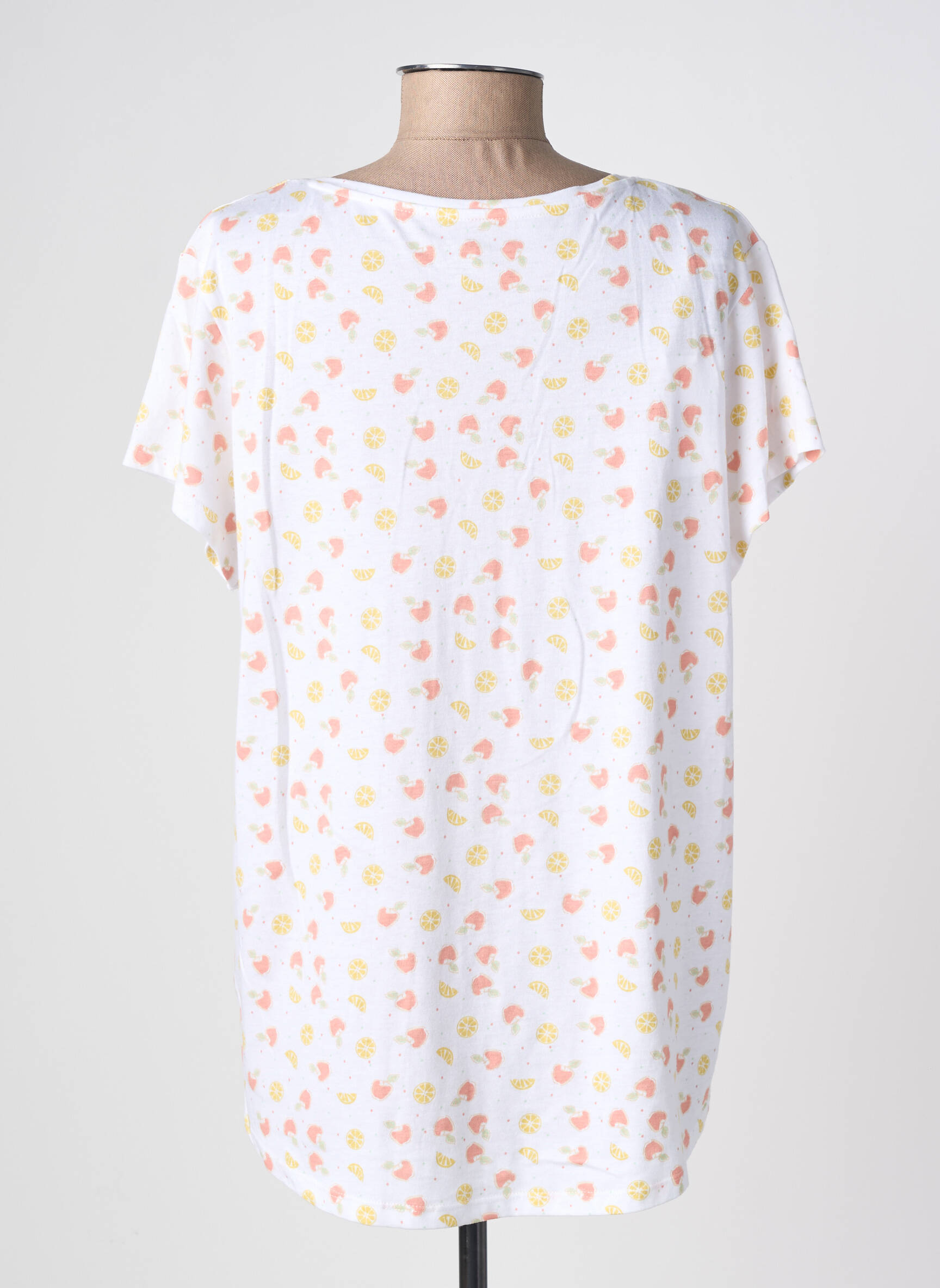 Tricou imprimeu fantezie mâneci scurte alb C'EST BEAU LA VIE femeie