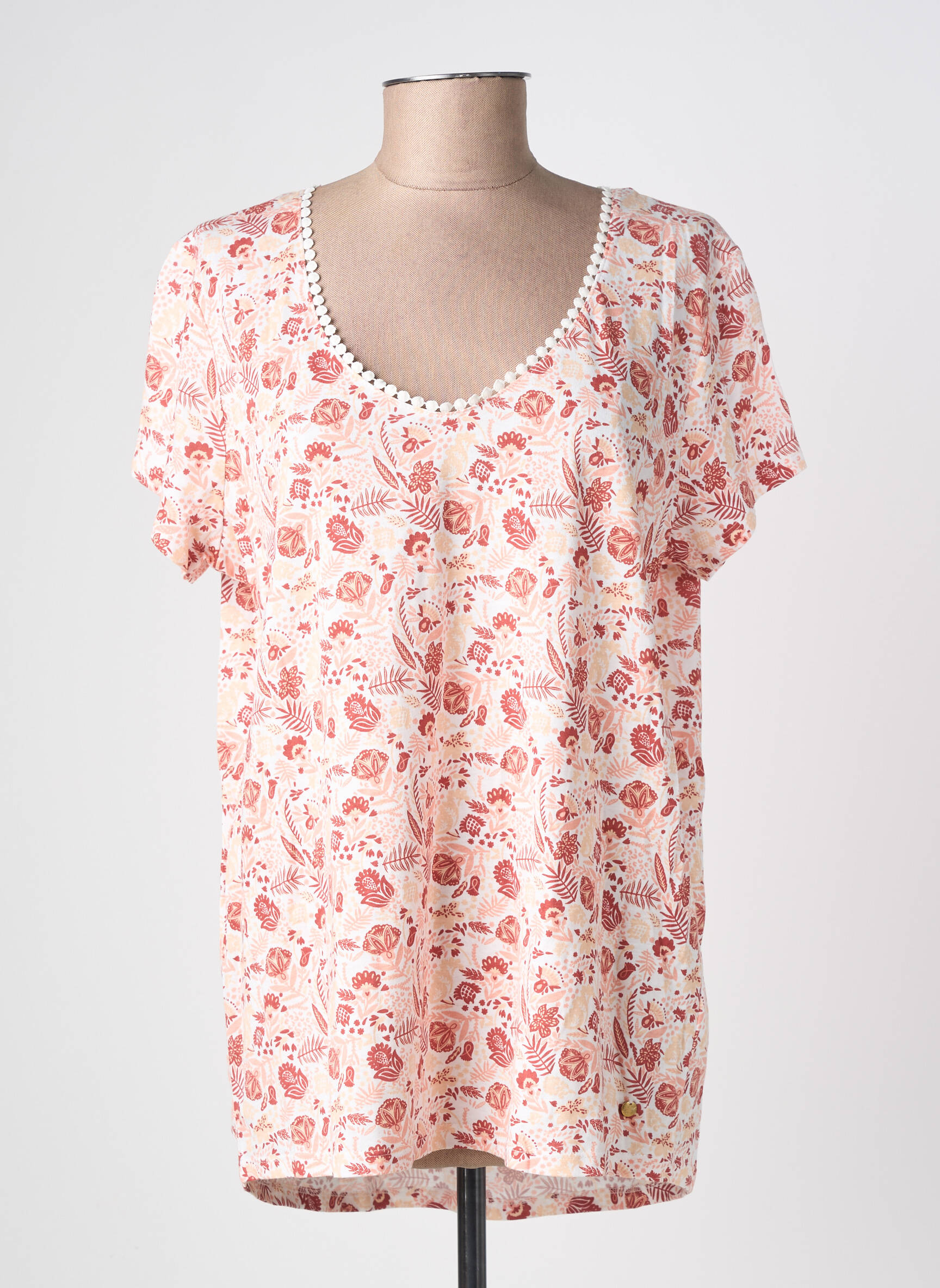 Tricou imprimeu fantezie mâneci scurte roz C'EST BEAU LA VIE femeie