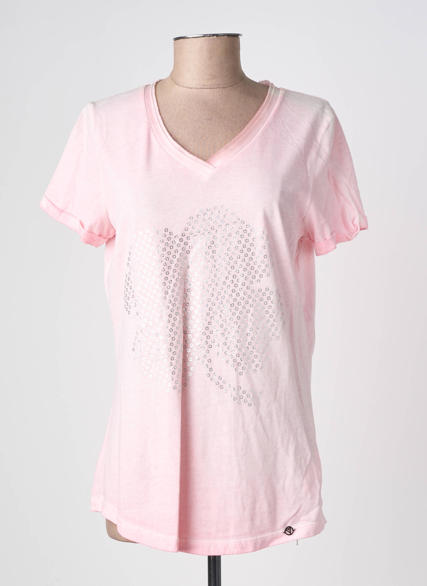 Tricou guler în v mâneci scurte roz BARBARA LEBEK femeie