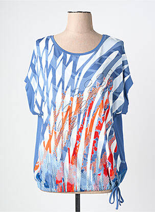 Tricou serigrafie cu strasuri mâneci scurte albastru BARBARA LEBEK femeie