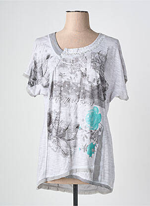 Tricou serigrafie cu strasuri mâneci scurte gri KALISSON femeie