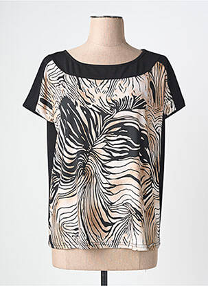 Tricou croială dreaptă mâneci scurte negru QUATRE VINGT JOURS femeie