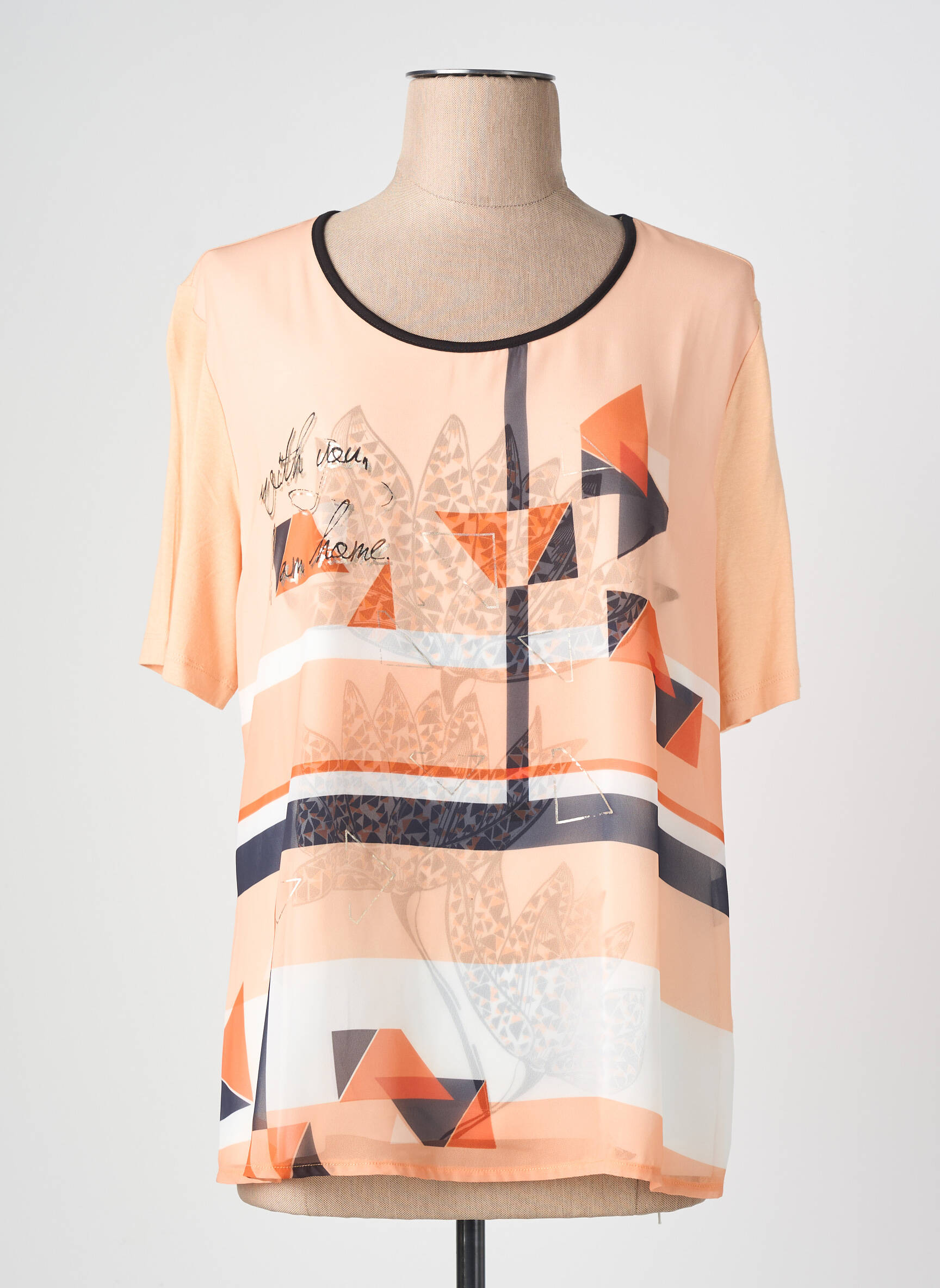 Tricou imprimeu fantezie mâneci scurte portocalie BARBARA LEBEK femeie