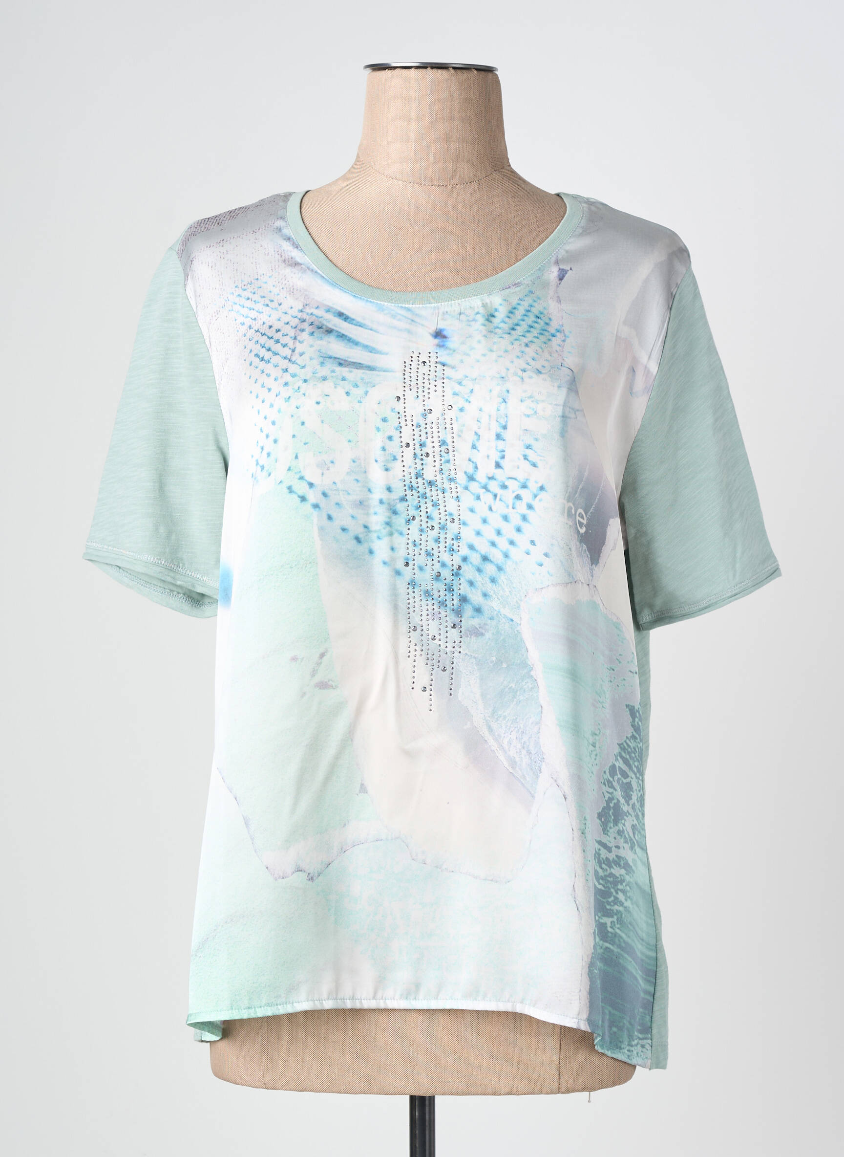 Tricou imprimeu fantezie mâneci scurte verde BARBARA LEBEK femeie