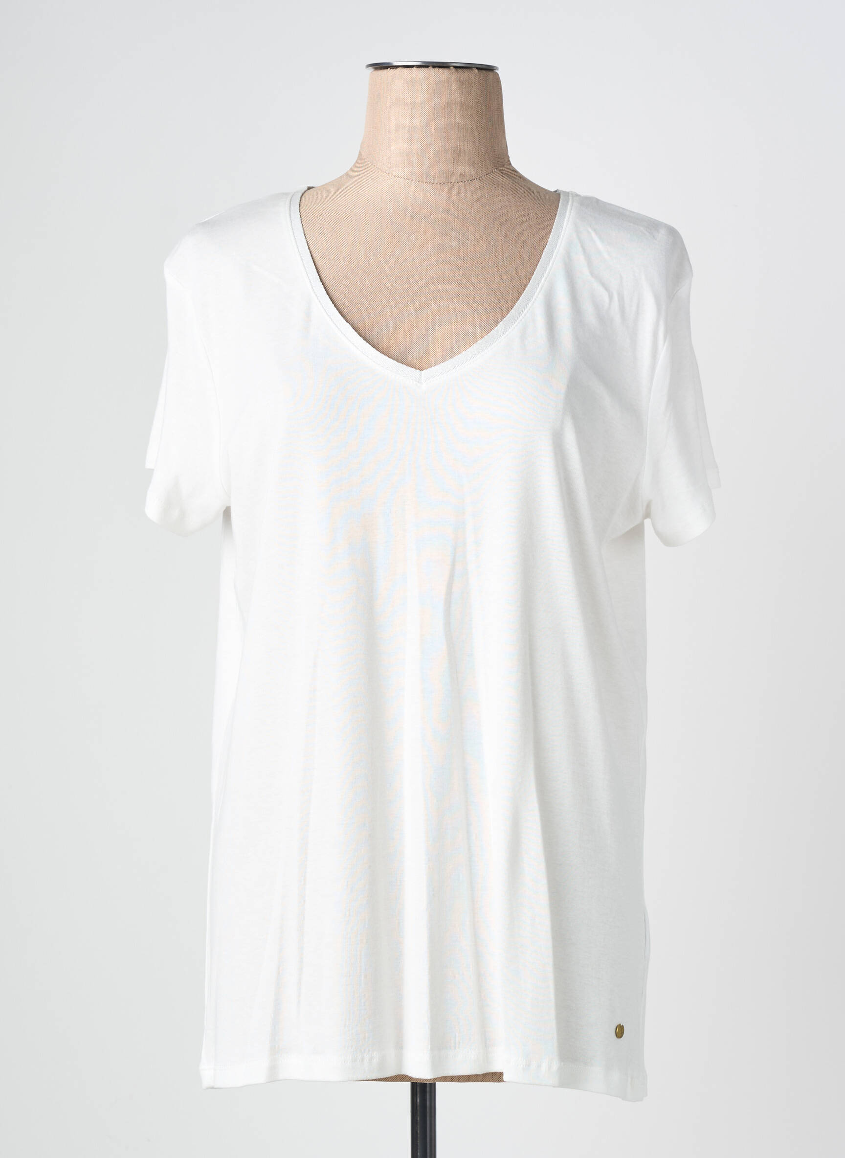 Tricou guler în v mâneci scurte alb C'EST BEAU LA VIE femeie