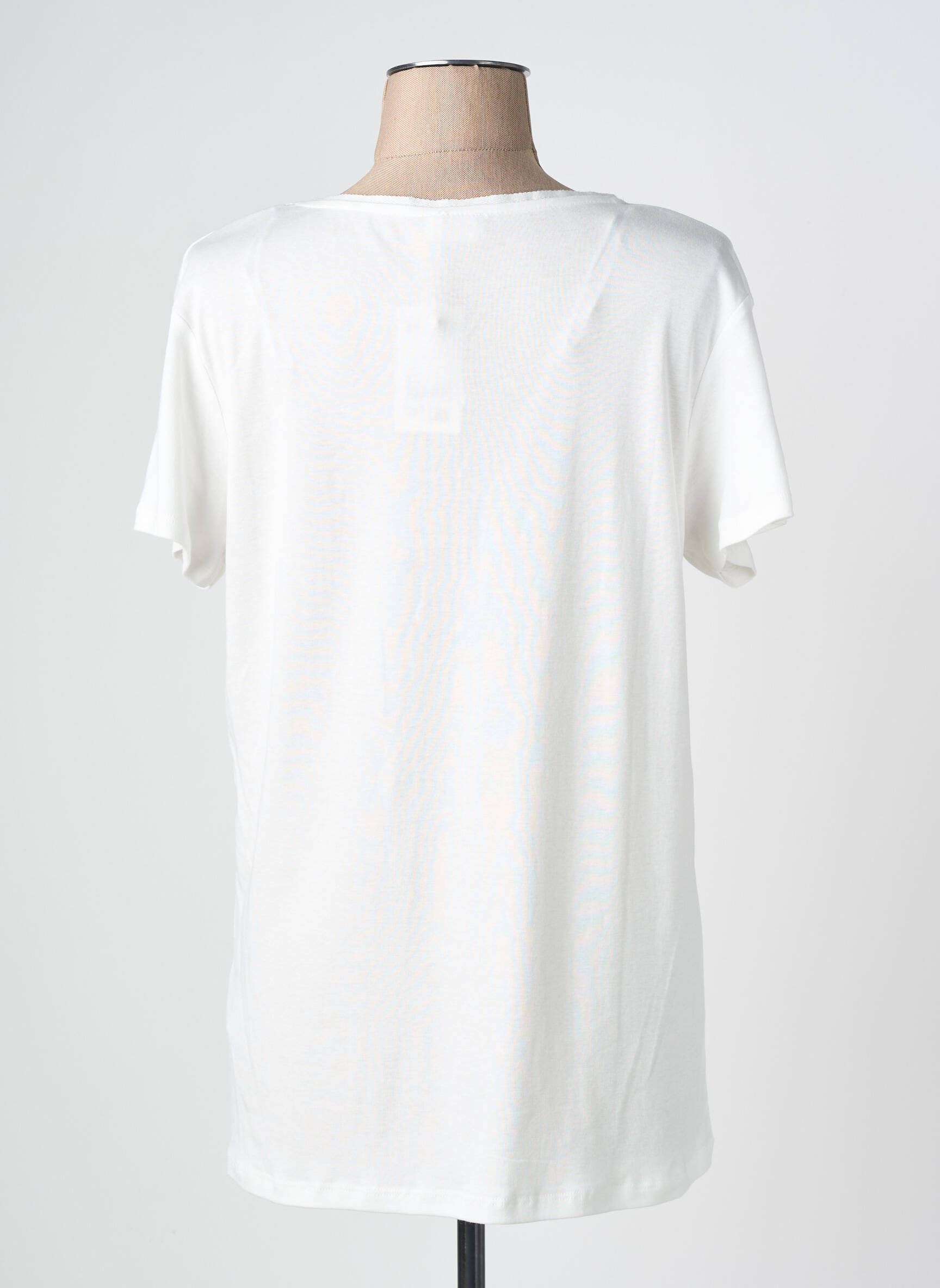 Tricou guler în v mâneci scurte alb C'EST BEAU LA VIE femeie